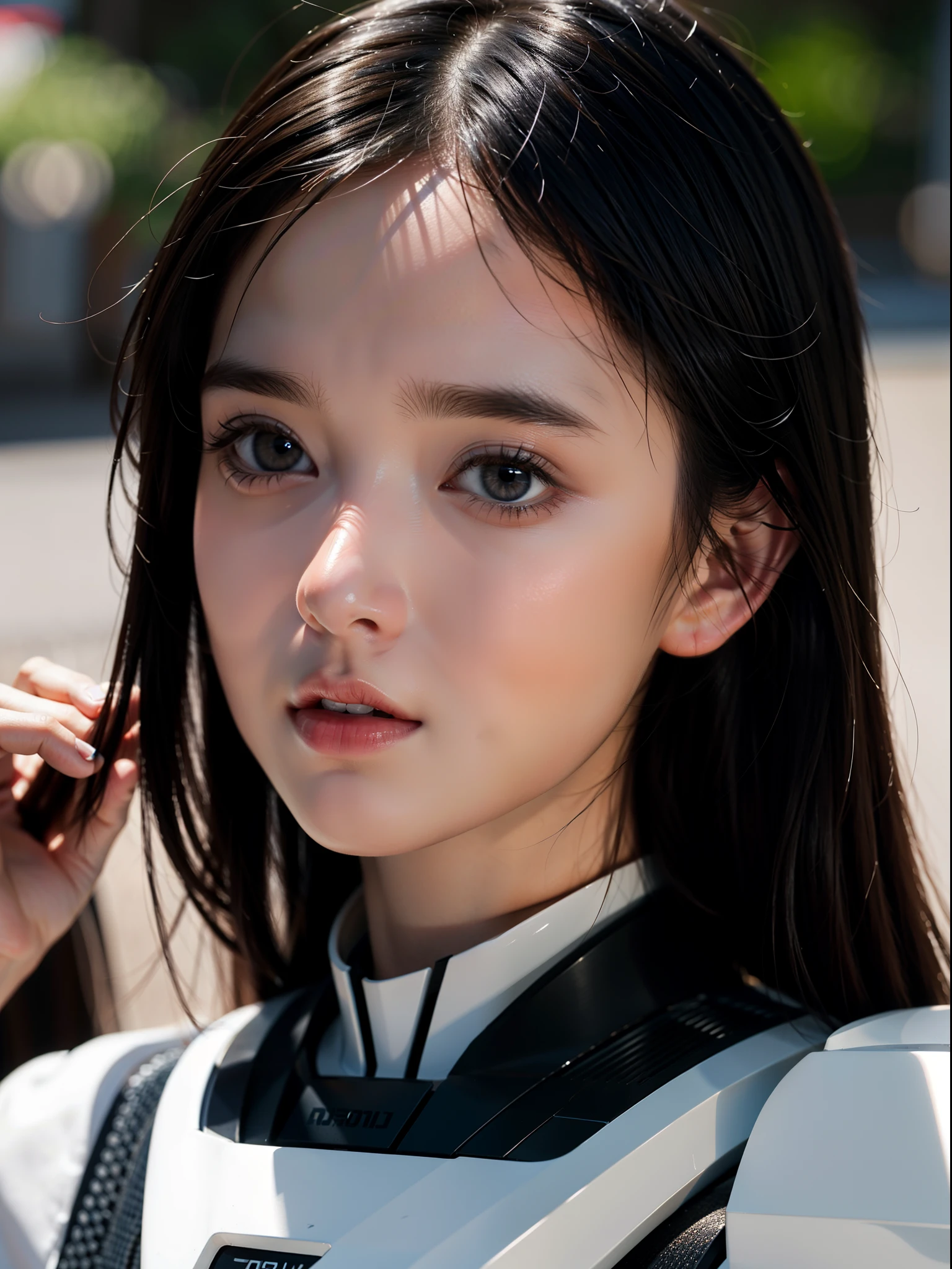(Ultra Realistic), (Illustration), (Increased Resolution), (8K), (Extremely Detailed), (Best Illustration), potrait, face, beautiful and cute girl, white and smooth skin, robotic eyes.