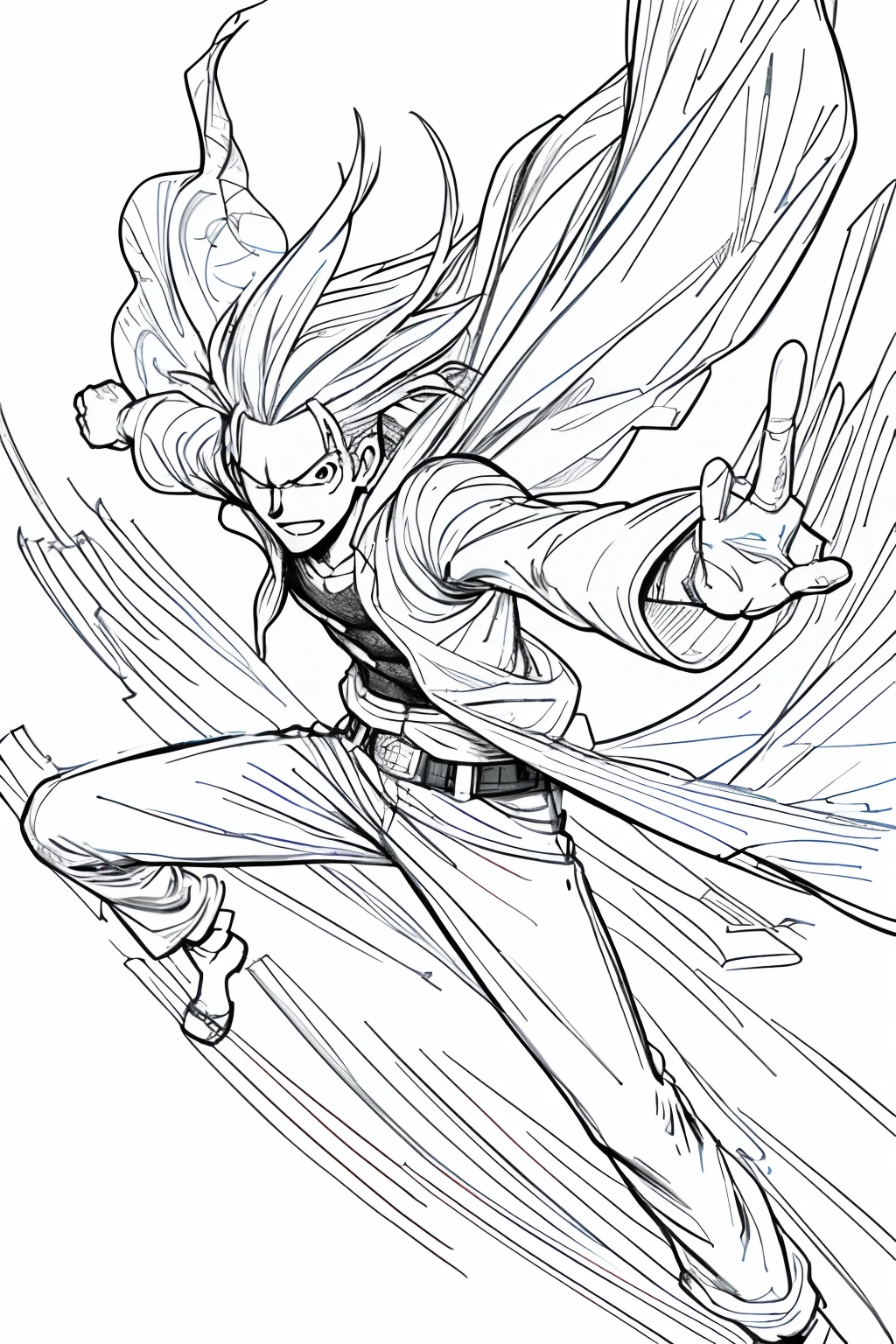masterpiece, acura, one piece comic, 1man, solo, mesy hair, hero pose, line drawing background, white background, monochrome, line drawing, ((sketch))