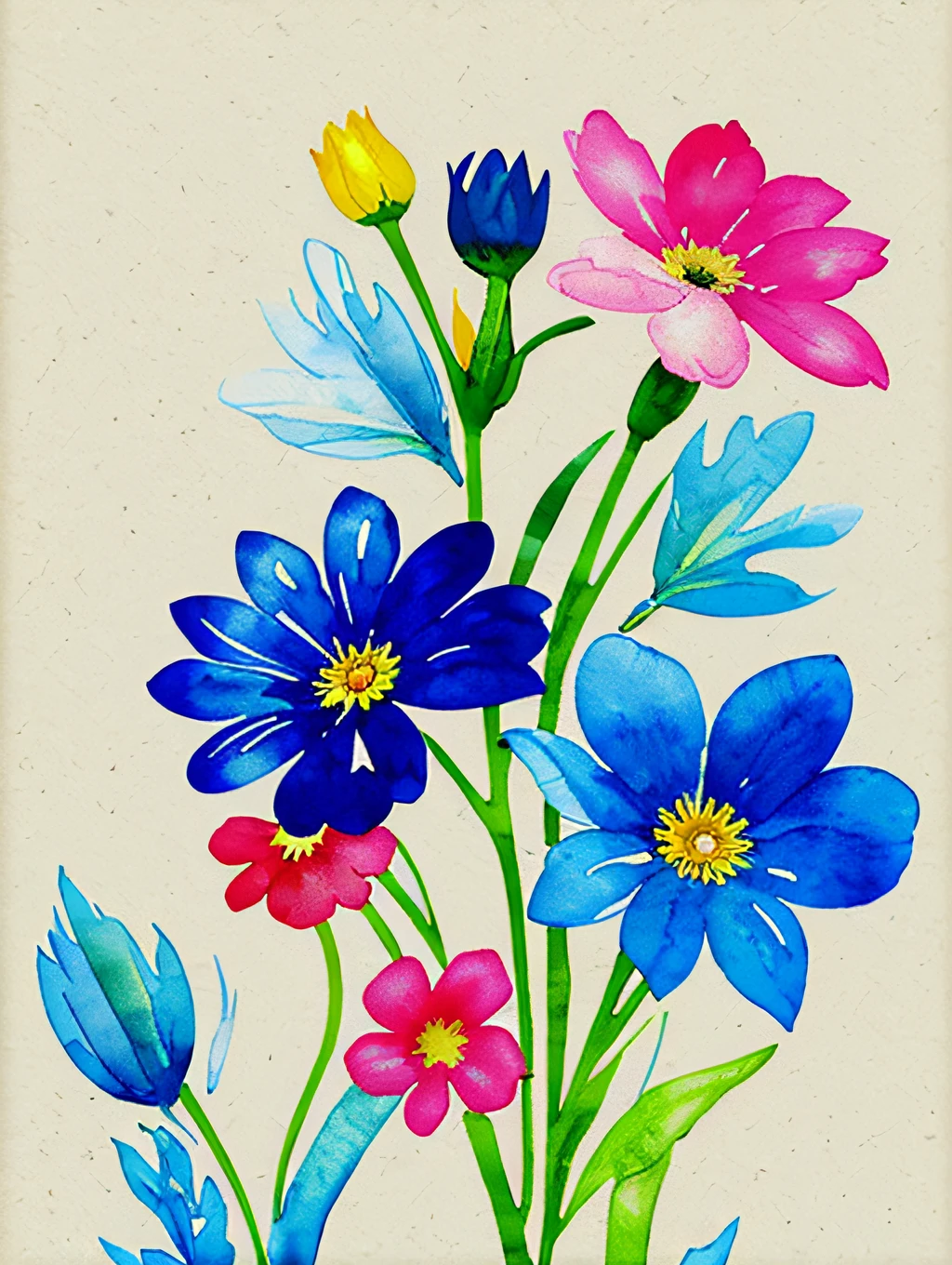 watercolor, flower, beautiful, watercolor style, flower and leaf patterns, wet on wet technique, muted, indigo, fabric design, flat illustration, highly detailed clean, vector image, masterpiece, professional, isometric, bright vector, white background, dry brush, brush strokes, painted on canvas, by J.M.W. Turner. expressive marks.