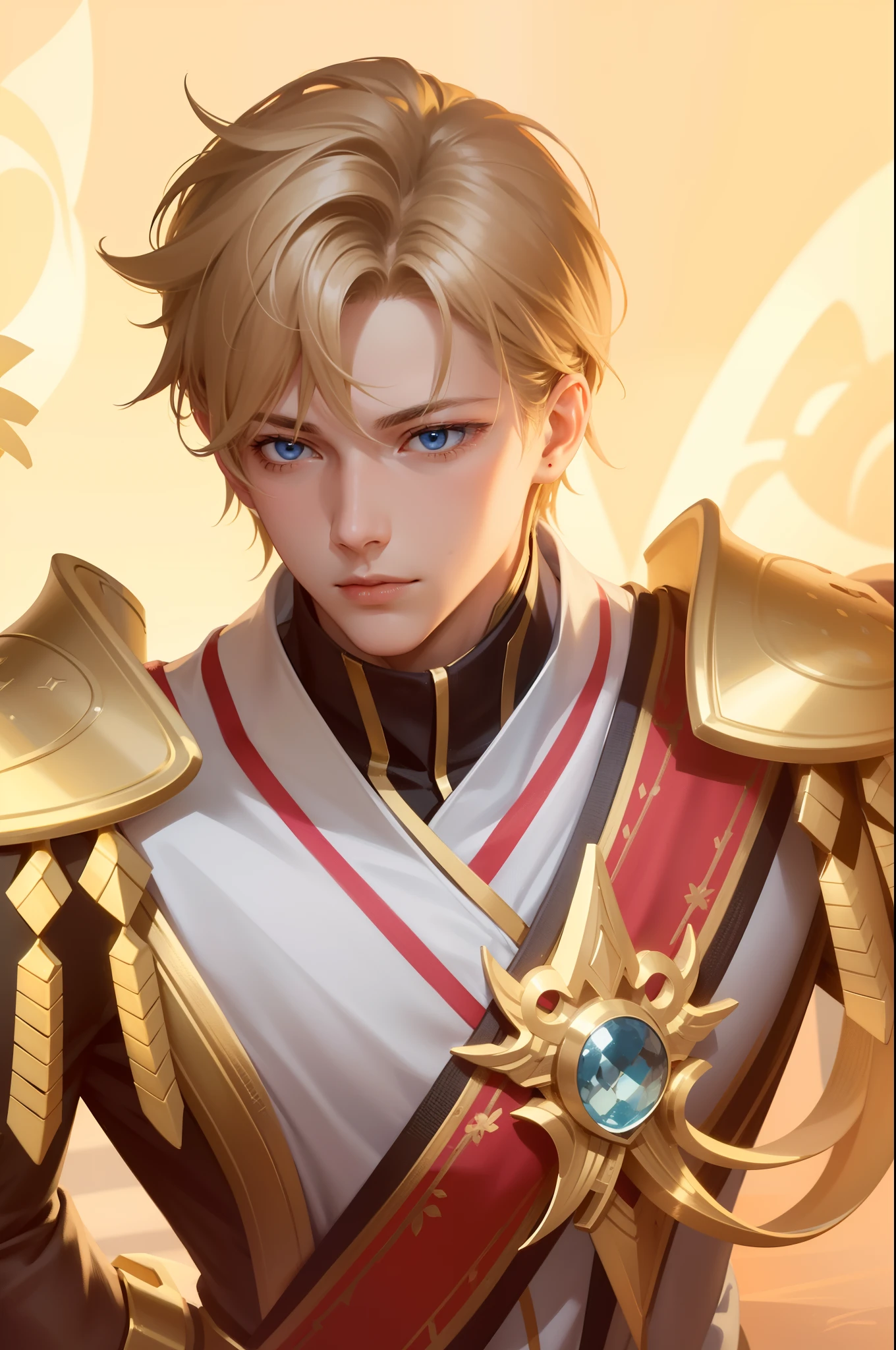 Attractive profile picture, masterpiece, ultra-precise rendering, beautiful and cool young man, trustworthy, dependable young man, savior of the world, simple design, most beautiful image, 4K, blonde hair, light blue eyes.