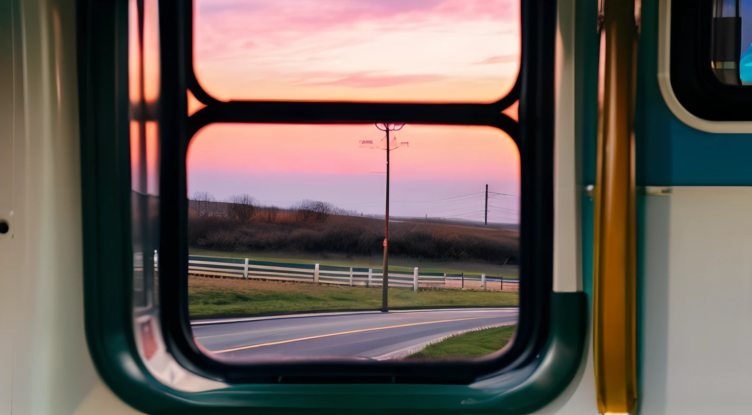 a bus journeys west,
the windshield flashing pink,
pink glancing off of metal,
brushing the dented flank
of blue, beat-up enamel
