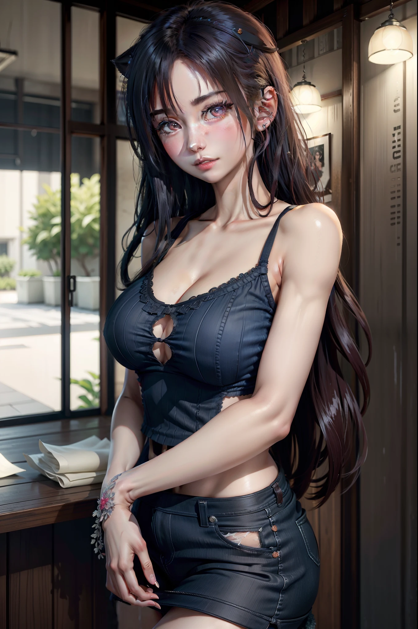 best qualtiy,tmasterpiece,超高分辨率,(realisticlying:1.4),RAW photogr,(Evening street),1个Giant Breast Girl,黑The eye,looking at viewert,long whitr hair,Light makeup,cparted lips,tiny ears,whitet-shirt,denim short,耳Nipple Ring,,Bigchest,Slim red lips pink hole girl sexy,(1girll:1.3), 独奏, (((very vey very detailed face))),((very detailed eyes and faces))),beatiful detailed eyes,Body parts__,offcial art,Unified 8k wallpaper,ultra-detailliert,Beautiful and beautiful,big breasts beautiful,tmasterpiece,best qualtiy,primitive,tmasterpiece,ultra fine photos,best qualtiy,超高分辨率,photorealistic realism,rays of sunshine,full-body portraits,stunningly beautiful,,dynamicposes,delicated face,Bigchest,Vibrant eyes,