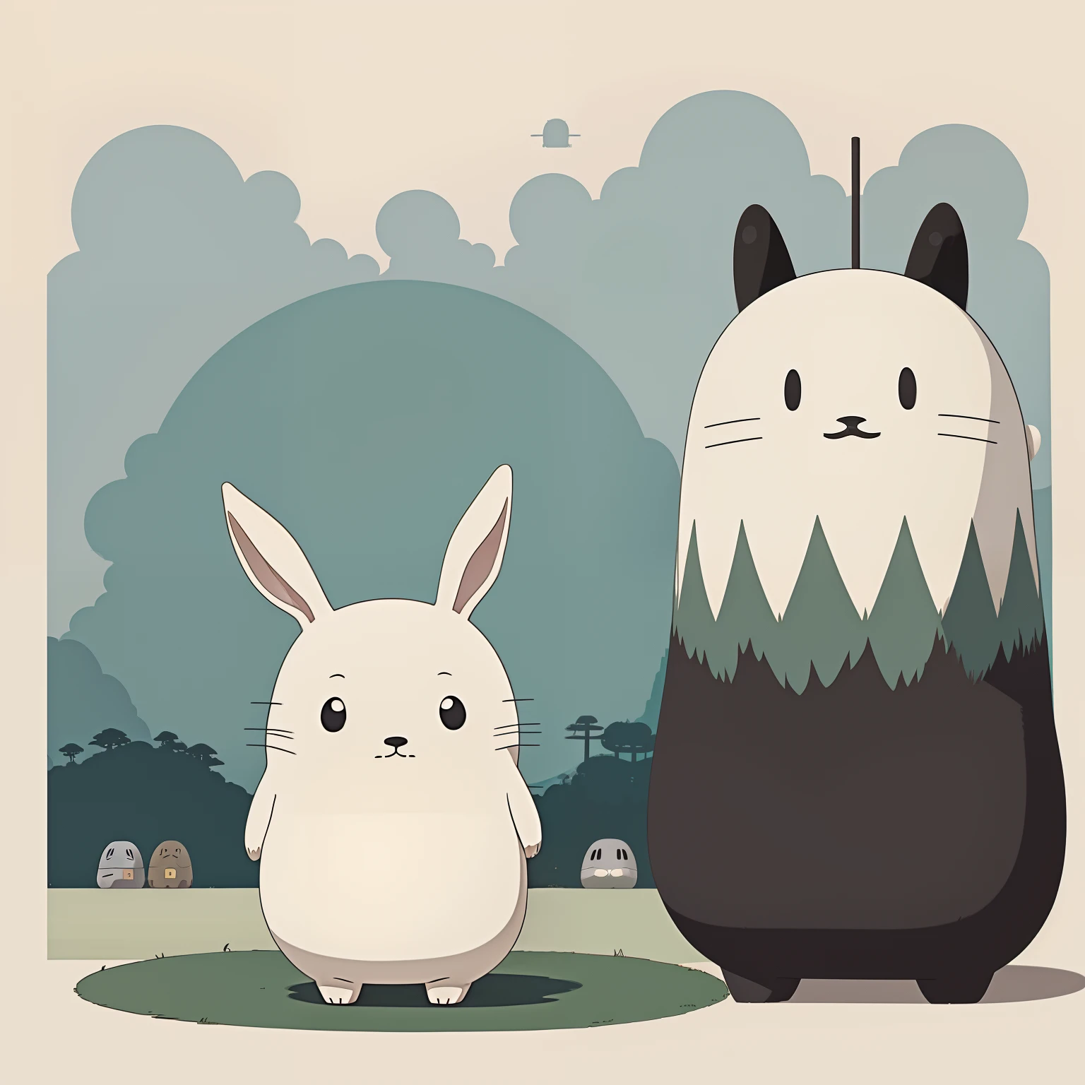 a bunny, no face, with no face, ghibli inspired, studio ghibli scheme, trending on studio ghibli, no faces, punpun onodera, onstudio ghibli, studio ghibli inspired, inspired by Studio Ghibli, trending onstudio ghibli, in style of ghibli, ghibli spirited away vibe, oyasumi punpun