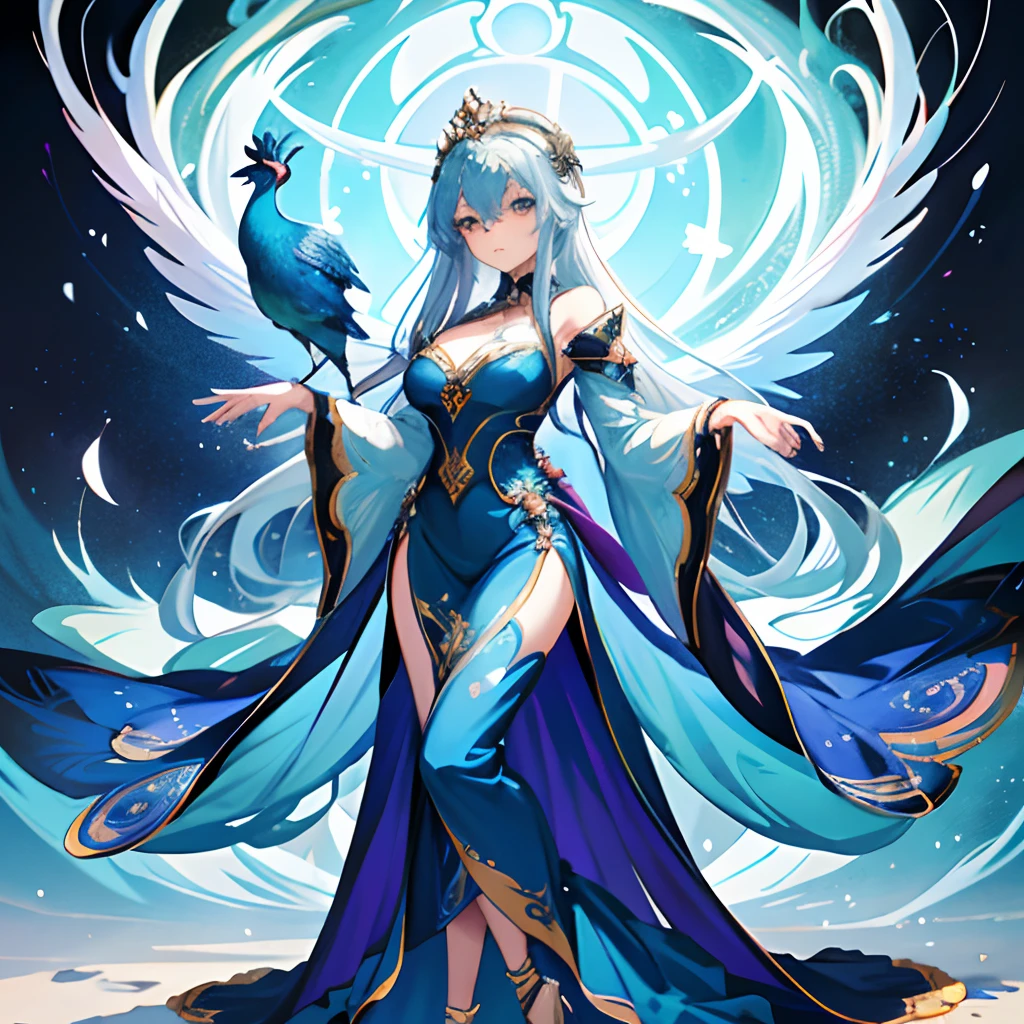 Anime - style illustration of a woman in a blue dress and a peacock, trending on artstation pixiv, beautiful fantasy anime, ((a beautiful fantasy empress)), Anime fantasy illustration, Anime fantasy artwork, a beautiful fantasy empress, Guweiz in Pixiv ArtStation, Guweiz on ArtStation Pixiv, 8K high quality detailed art