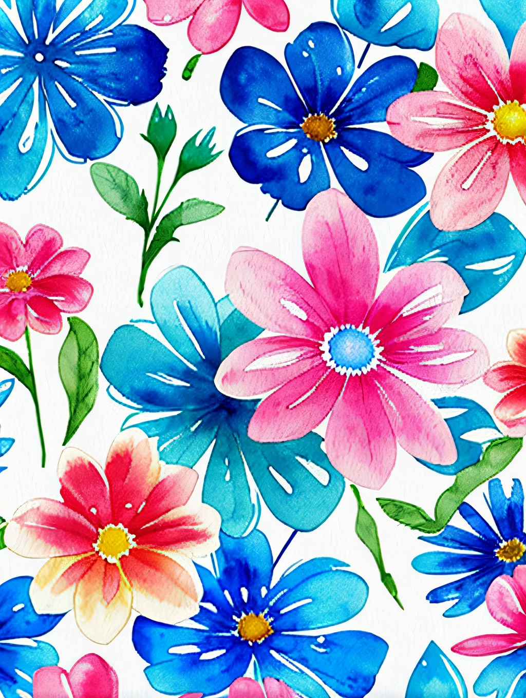 watercolor, flower, beautiful, watercolor style, flower and leaf patterns, wet on wet technique, muted, indigo, fabric design, flat illustration, highly detailed clean, vector image, masterpiece, professional, isometric, bright vector, white background, dry brush, brush strokes, painted on canvas, by J.M.W. Turner. expressive marks.