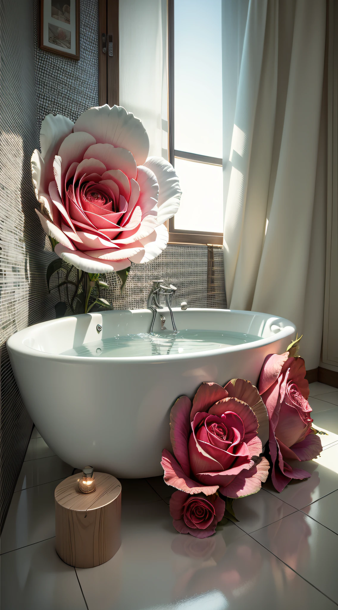 Bathtub in the shape of a giant rose, bathroom,