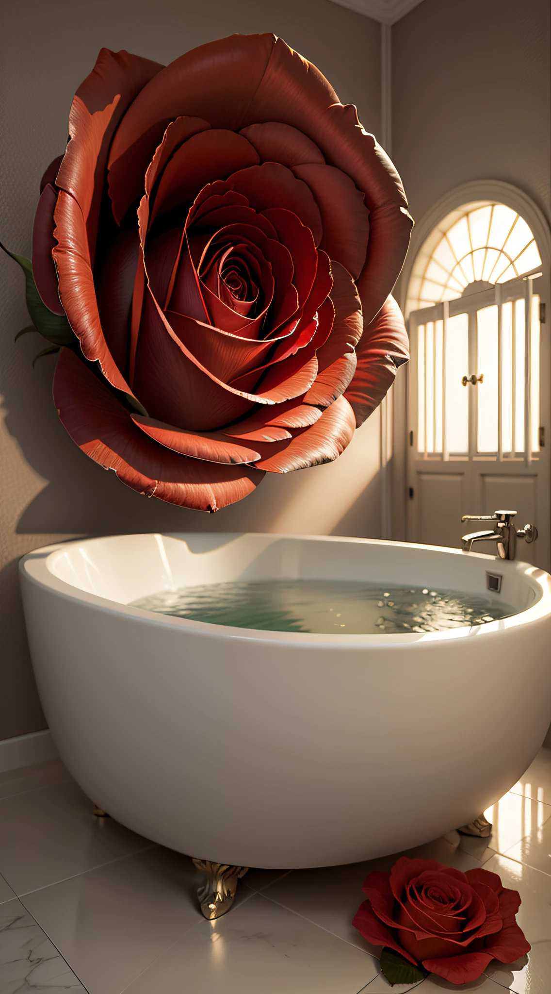 Bathtub in the shape of a giant rose, bathroom,