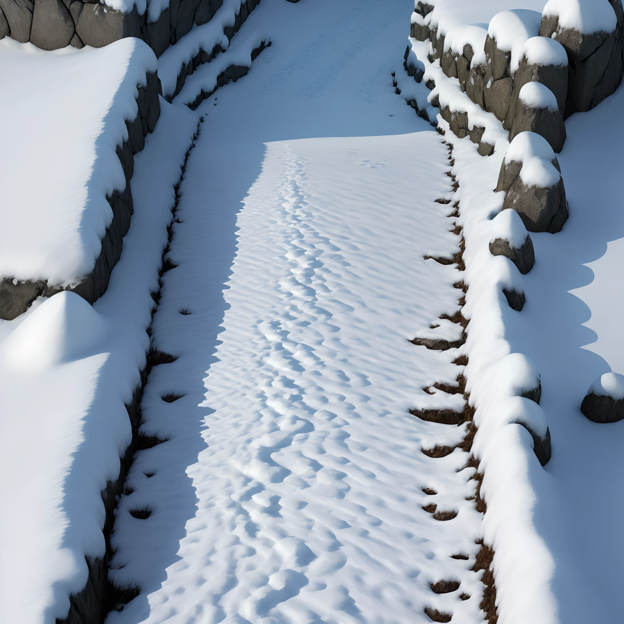 Snowy mountain steps,Top view