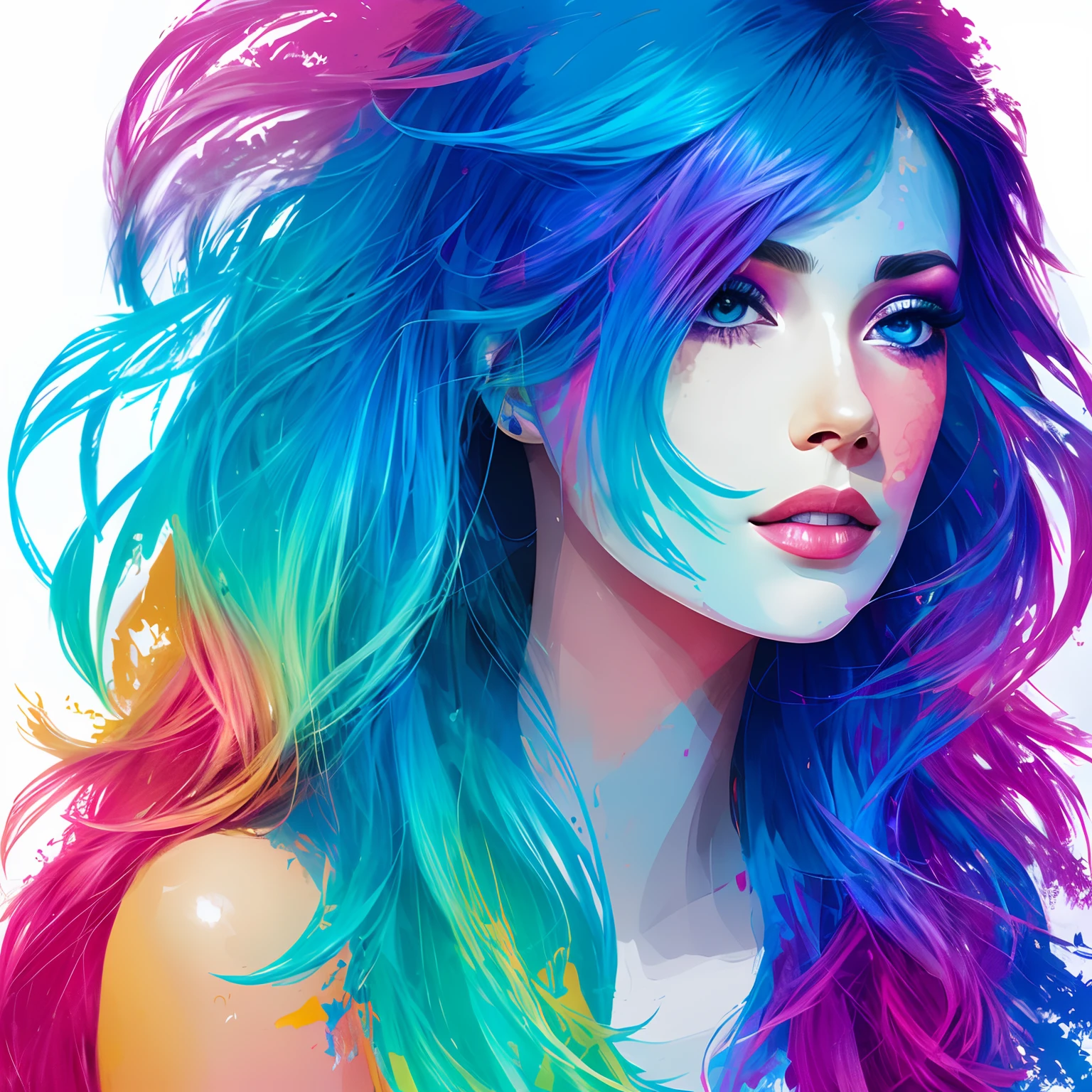 Bright portrait of a woman with blue eyes and pink hair, Beautiful art UHD 4 K, art of alessandro pautasso, vibrant digital painting, rossdraws pastel vibrant, Colorful illustration, colorful digital painting, beautiful gorgeous digital art, gorgeous digital art, Beautiful digital artwork, colorful art, rossdraws cartoon vibrant, artgerm colorful!!!, A beautiful artwork illustration