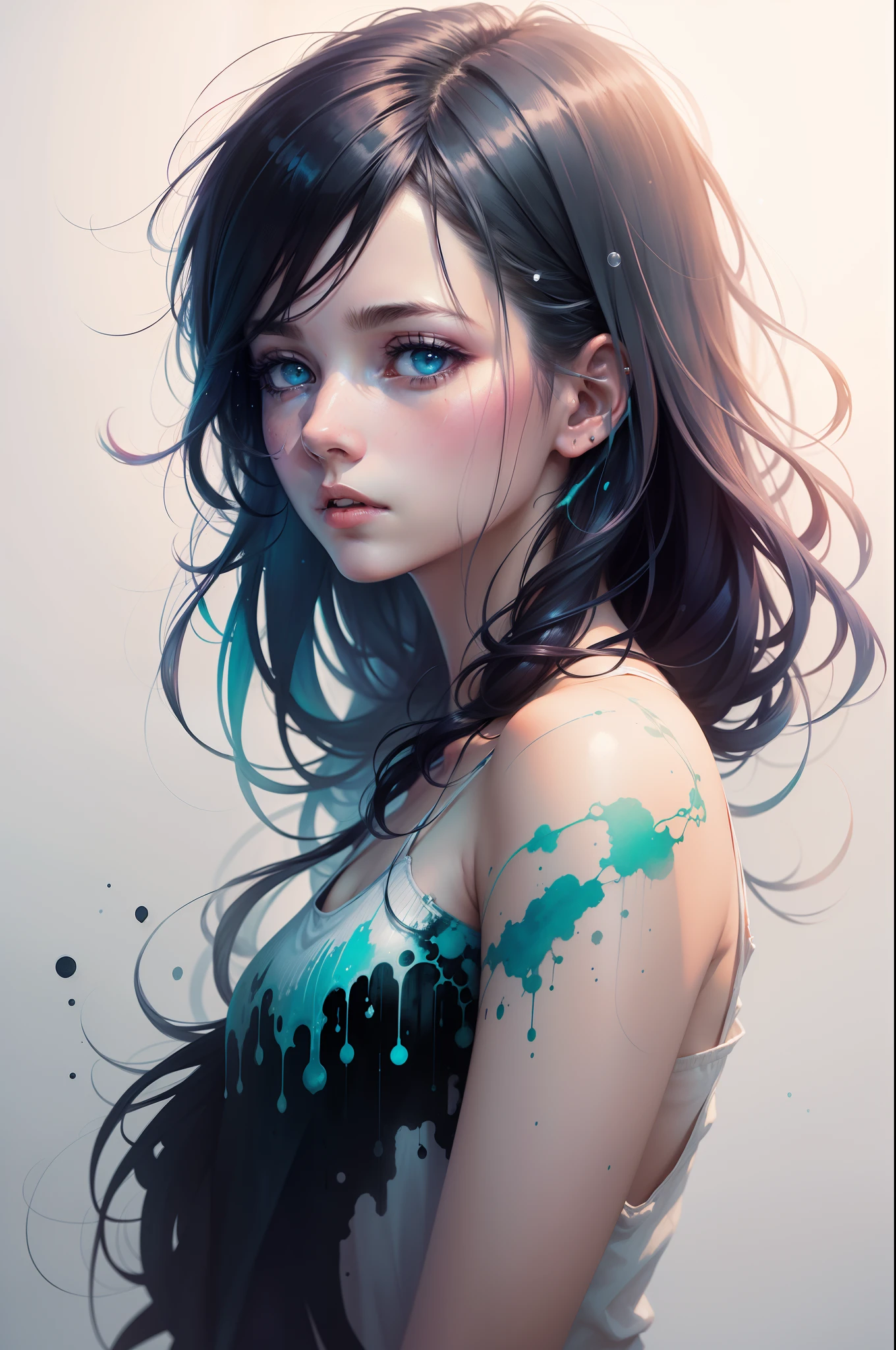 a woman by agnes cecile, luminous design, pastel colours, ink drips, autumn lights