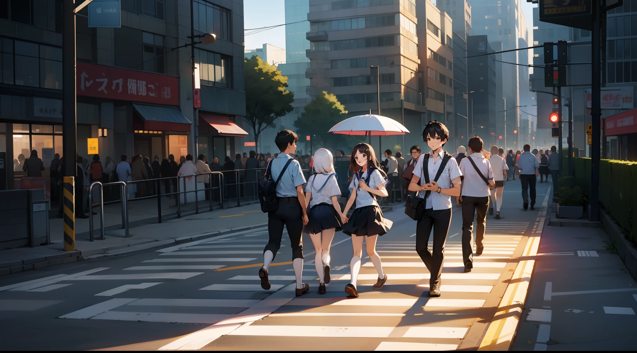 Start of school Students after school cross the zebra crossing