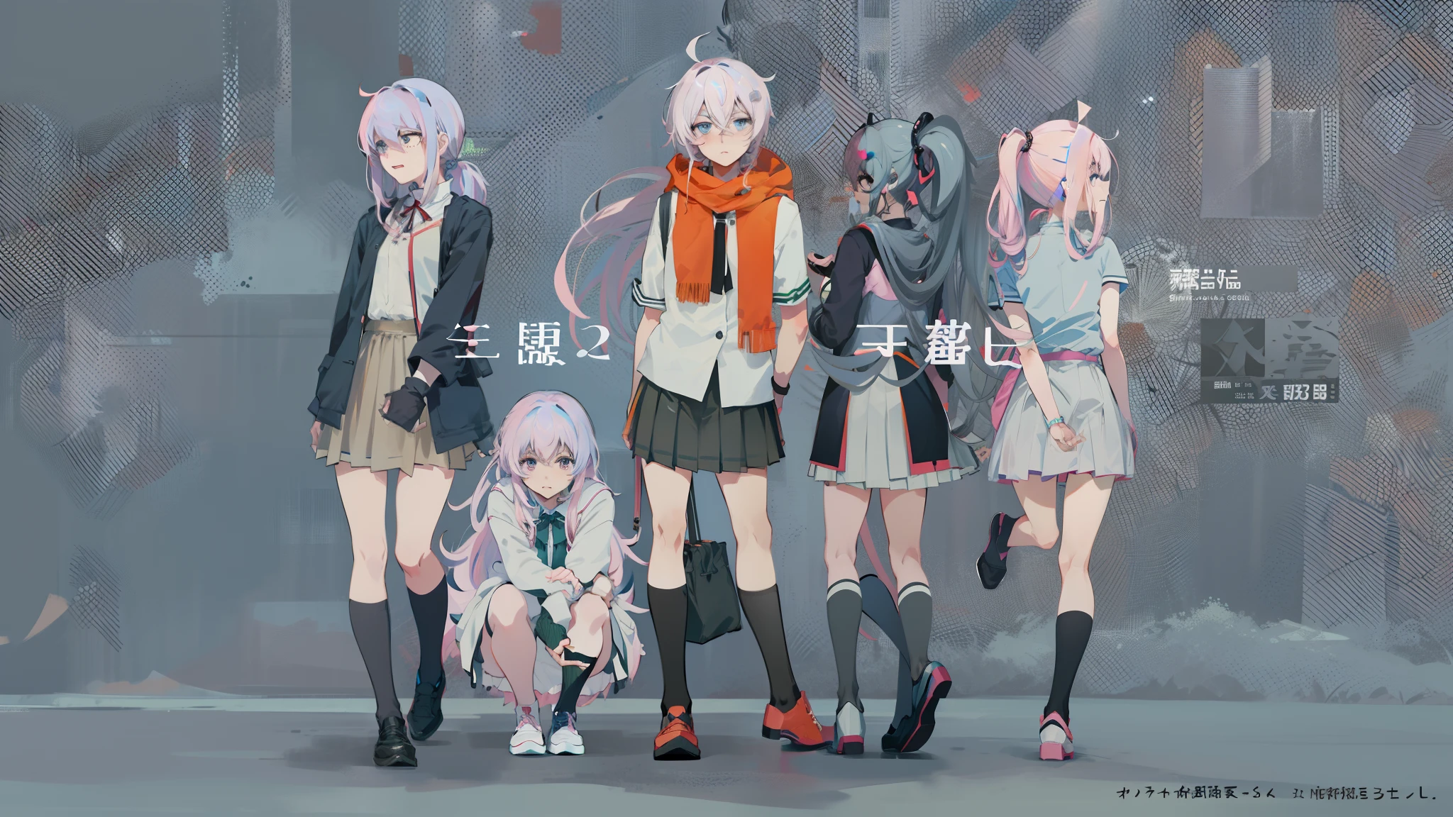 Anime characters stand in a row with their backs to the camera, official fanart, DDLC, 《Frank's darling》, 2 d anime style, In anime style, in an anime style, my dress up darling anime, trending on pixiv, digital art from danganronpa, Anime girls, Detailed fanart, Trending anime art