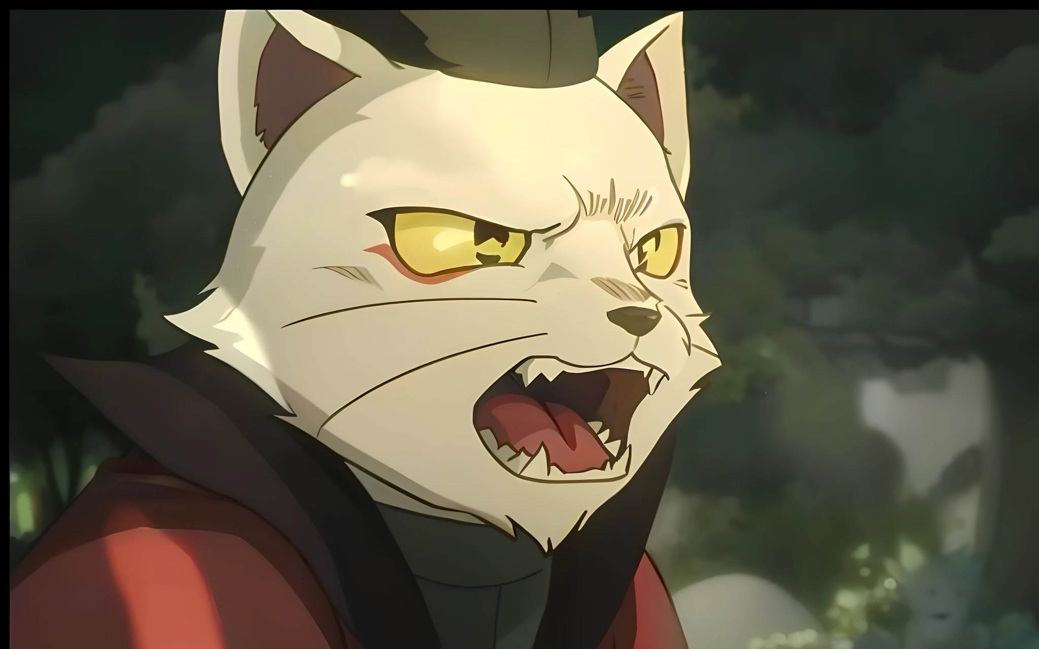 Anime characters with yellow eyes and white cats with yellow eyes, a moogle in the legend of korra, anime cat, white fox anime, koda kazuma, screenshot from the anime film, in the anime film, anime visual of a cute cat, anime movie screenshot, cat attacking tokyo, animated still