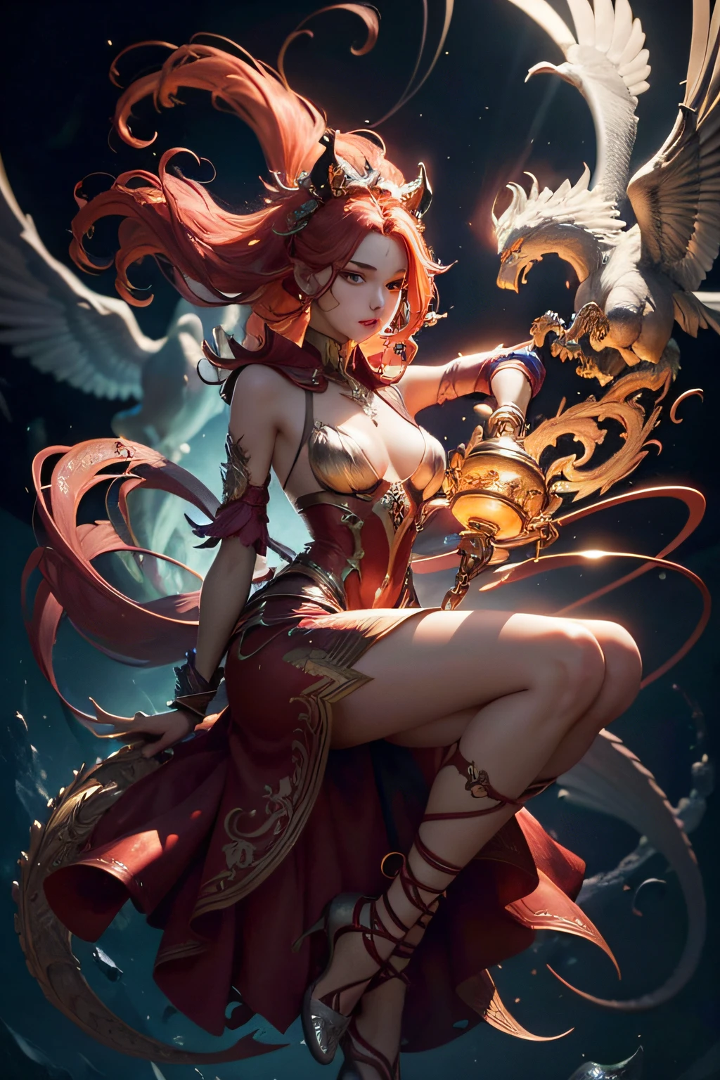 Neat face、nice nose,Nice mouth,complex 3d render ultra detailed,(1womanl:1.1),sea of clouds、the morning sun、Red and yellow、Splash Art、Lightning,[(Art by Android Jones:1.2)]、Unity 8K Official Art、ultra-detailliert、Beautifully Aesthetic、​masterpiece、top-quality、ighly detailed、Most Beautiful Form of Chaos、elegent、vivd colour、barroco、Complex pattern、Fractorism、Double helix、Movie stills、Photorealsitic、Vivid Color,gusty、Terrible、