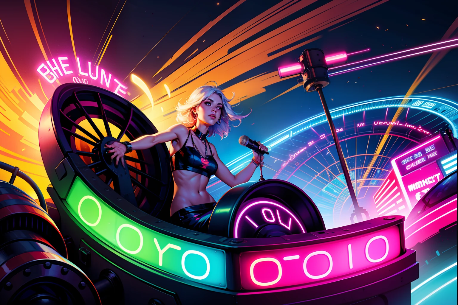 And the big wheel keep on turning neon burning up above, And Im just high on the world, Come on and take a low with ma girl, On the tunnel of love