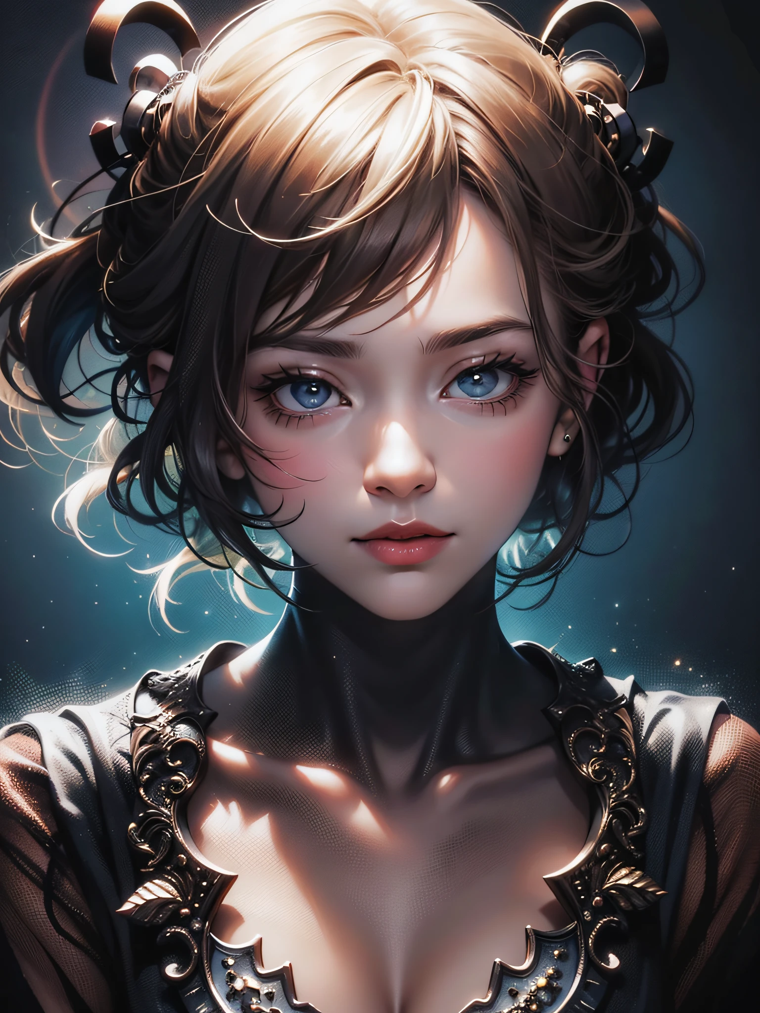 Strobe lighting creates dramatic shadows and highlights, images with a sense of depth and three-dimensionality, 1 woman, surrealism