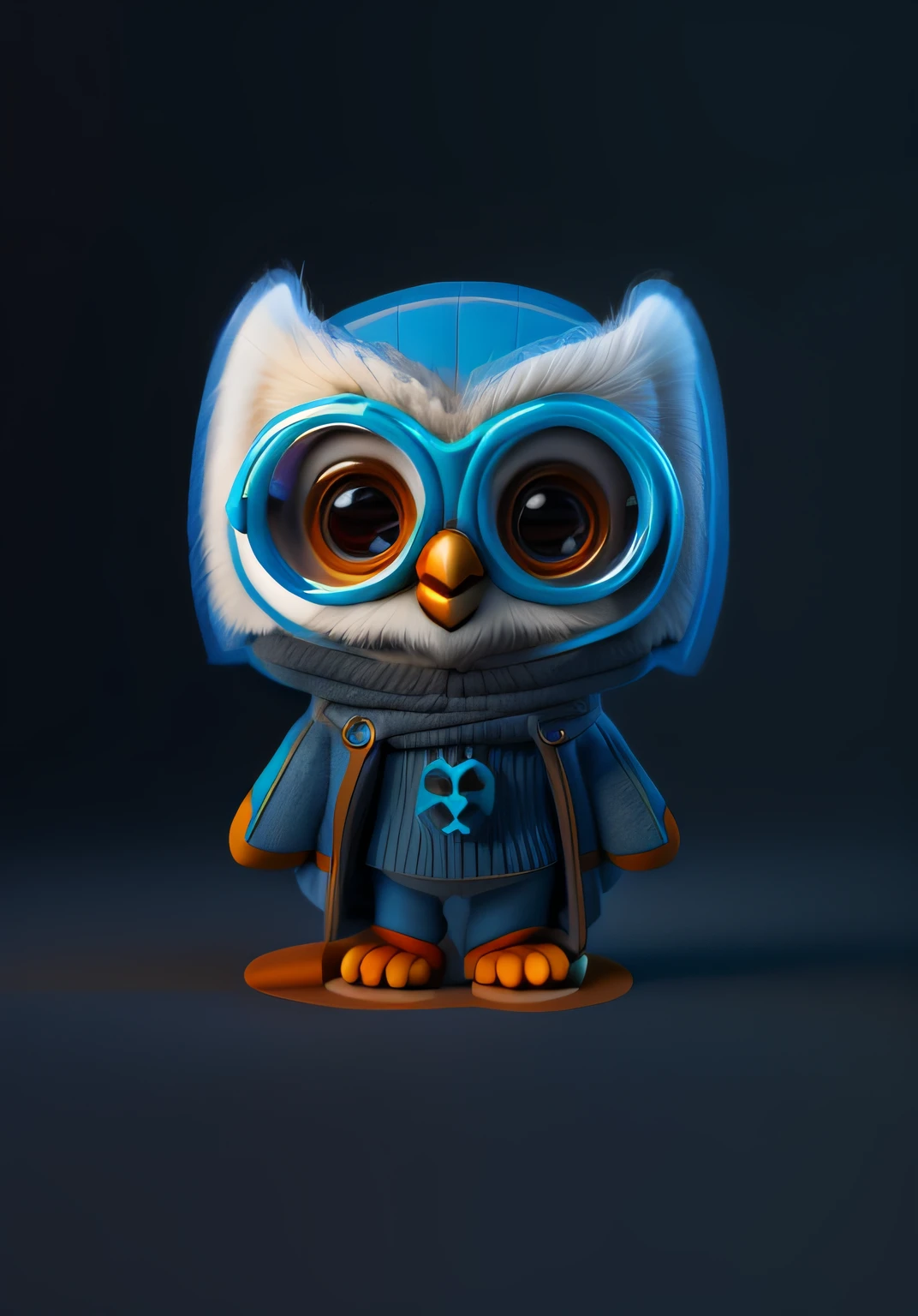 Cartoon owl with glasses and blue coat, Rendering of cute 3d cartoon owl，cute detailed digital art，Stylized 3D rendering，3D Rendering Character Art 8K，digitial painting，Super detailed rendering，Cartoon owl，a 3D render，IP image，wears glasses，adolable