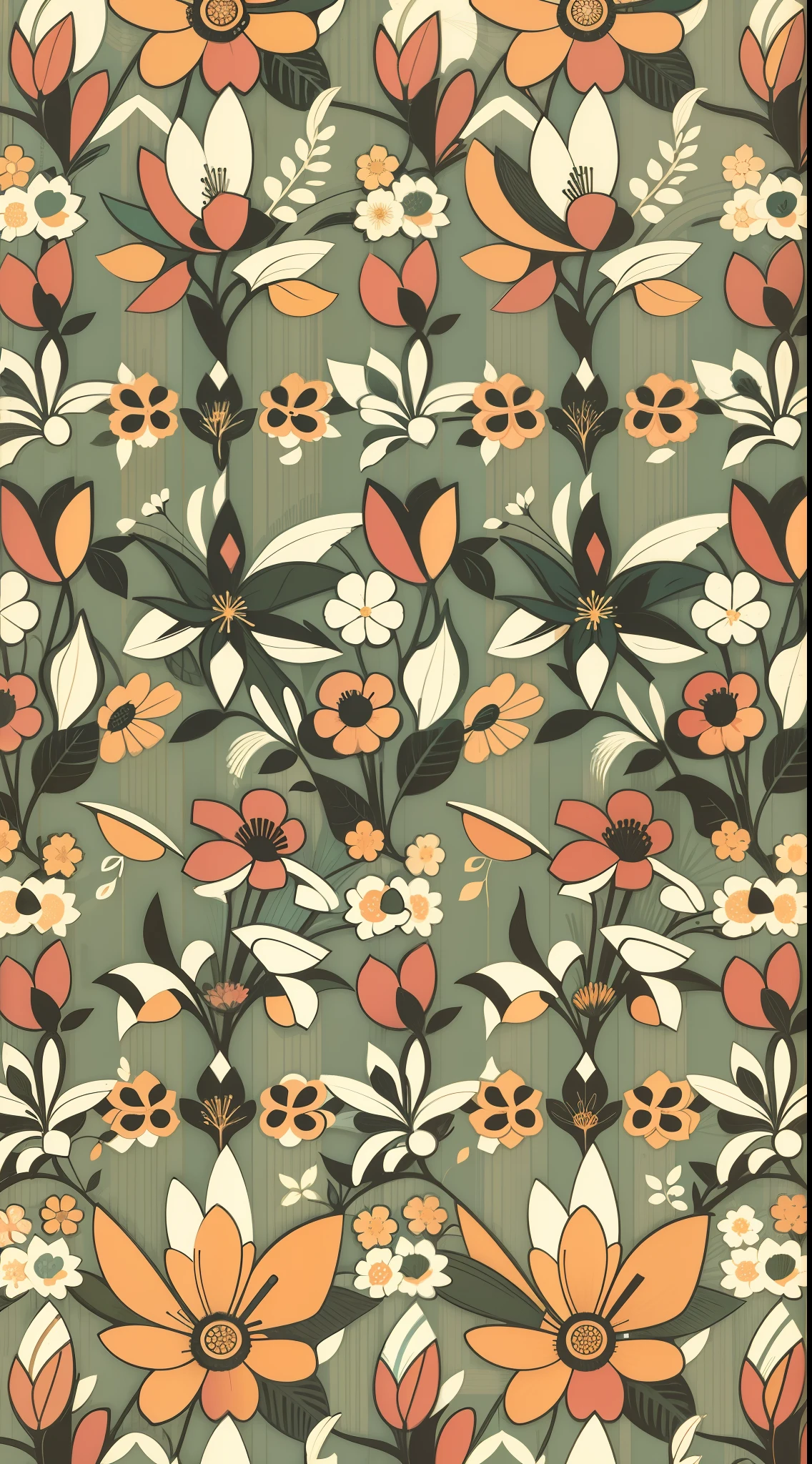 Aesthetic Flowers :: retro design pattern :: multi-color :: simple --ar 2:3 --quality 2 --s 750