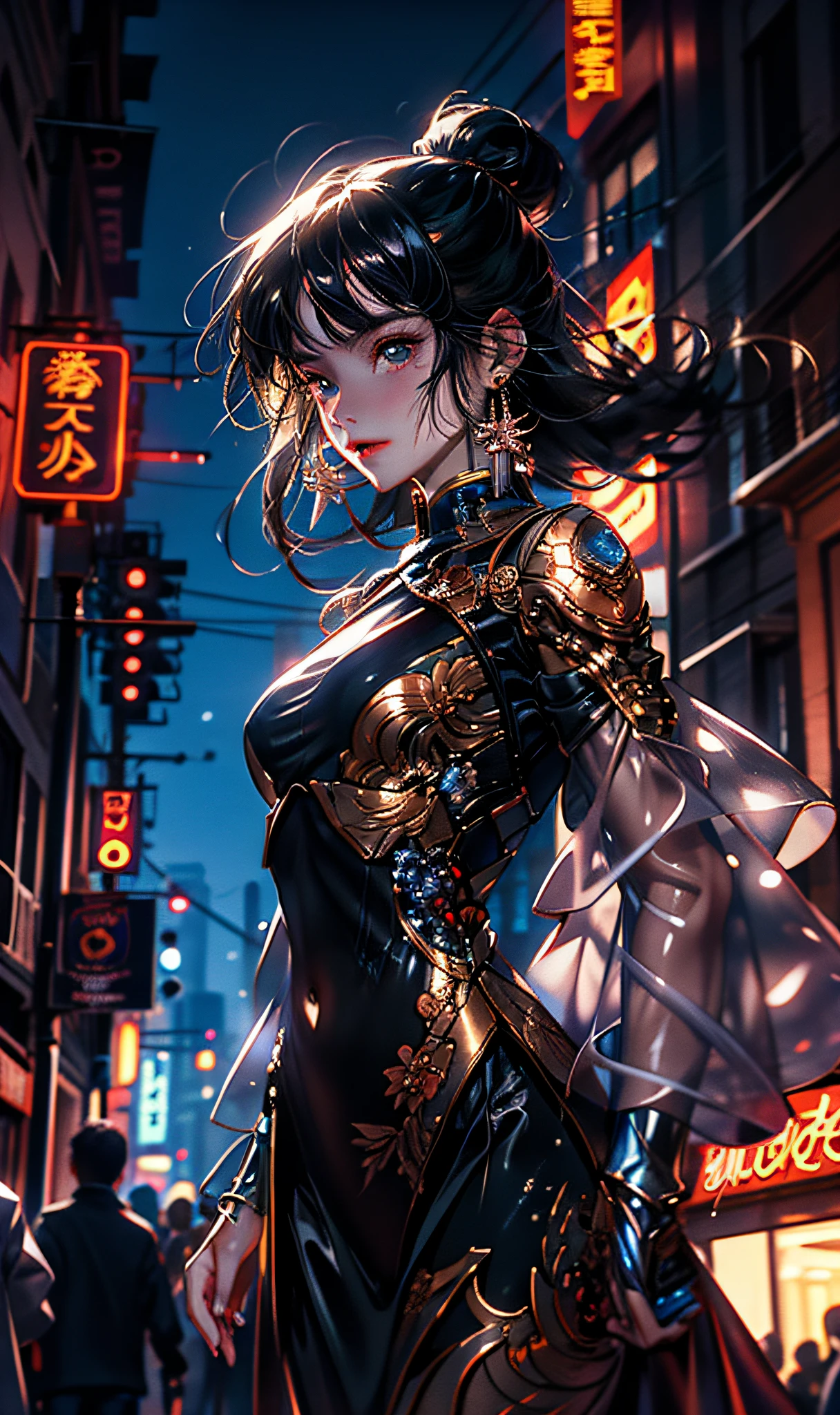 (best qualityer:0.8),
(best qualityer:0.8), Perfect anime illustration, extreme closeup portrait of a pretty woman walking through the city, dynamic lights,