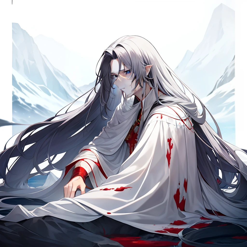 Corpse mountain and sea of blood，Ancient battlefield，The long hair in white looks solemn and solemn。A man with a solemn demeanor like a fairy，Immortal young god of war，Recreate the glory of the age of the gods。”