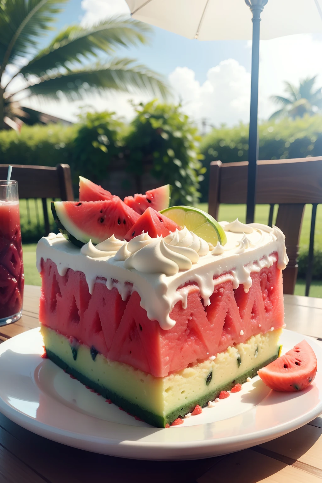 Cool summer day Watermelon drink cake on the table