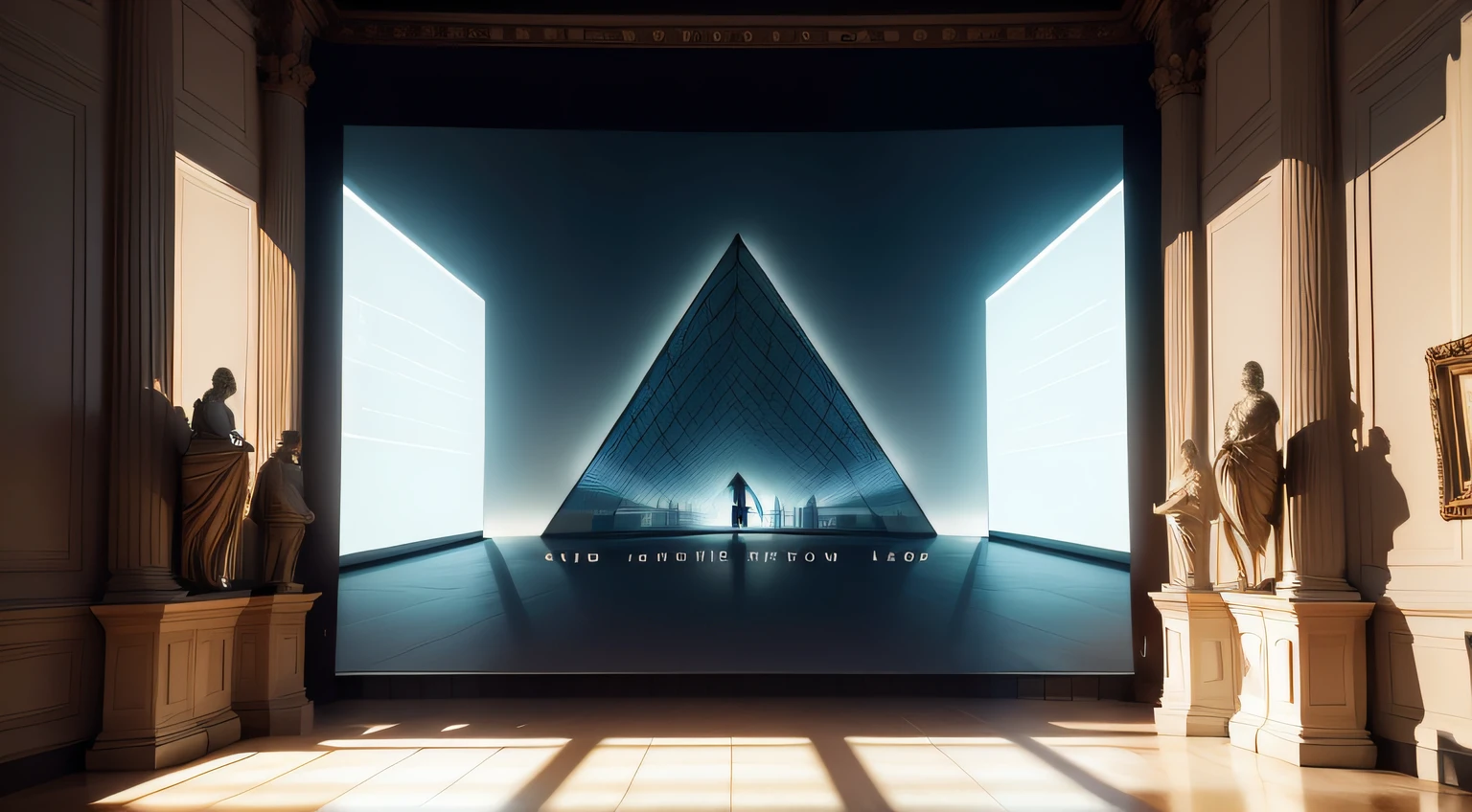 Ring LED large screen,number art,Interior light and shadow art,Louvre Museum, France,World civilization exchange,8k,Sci-fi style scenes,Modern art
