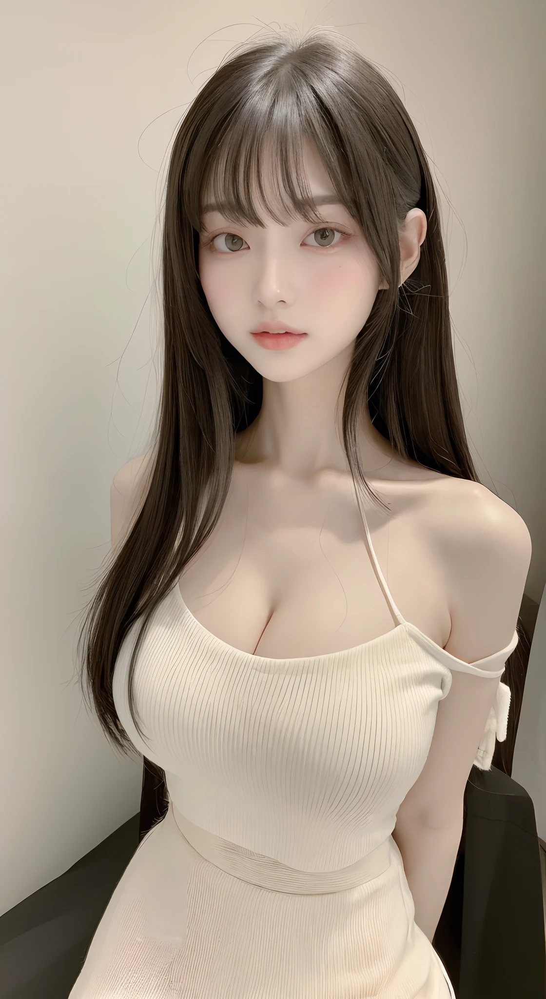 perfect figure beautiful woman：1.4，Layered Hair Style，Protruding cleavage：1.2，a skirt：1.5，Highly Detailed Face and Skin Textur，Narrow eyes，二重まぶた，Whitens the skin，long whitr hair