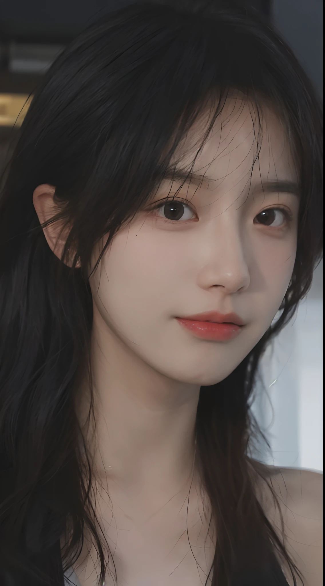 best qualtiy, 超高分辨率, (realisticlying:1.4),((Medium hair))),absurderes:1.2, The background is blurred out, Bokeh:1.2, photography of, (RAW photogr:1.2), (realisticlying:1.4), (tmasterpiece:1.3), (complexdetails:1.2), 1girll, 独奏, delicated, beautifuldetails, (Detailed eyes), (detailedfacialfeatures), Petite, (((little breast))), skin tight, (Looking_at_peeping at the viewer), From_Front, (being thin), (best qualtiy:1.4), (超高分辨率:1.2), cinematric light, (Extreme detail illustration), (Gloss on lips, best qualityer, 超高分辨率, depth of fields, Caustics, Wide lighting, naturalshadow, 85mm, f/1.4, iso 200, 1/160s:0.75),1girll, 独奏, (((blue tanktop)))ssmile, 校服, choker necklace,