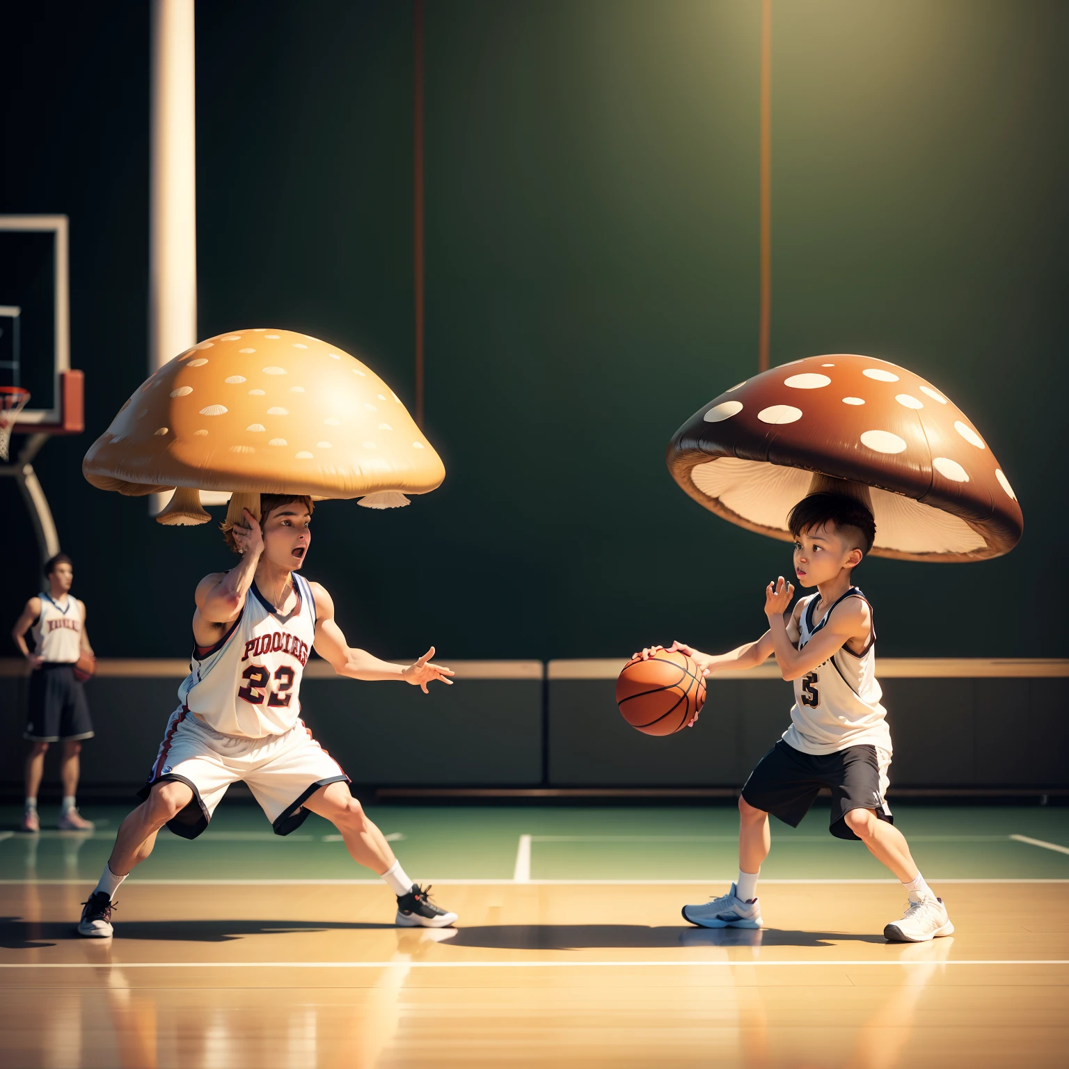 Mushrooms play basketball