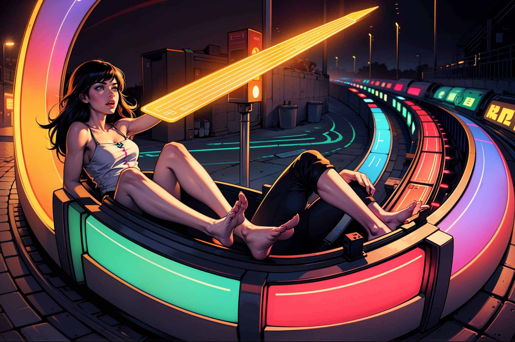 The big wheels keep turning,Neon lights burn on it, And I'm just high in the world, Come on,Sink with my girl, In the tunnel of love