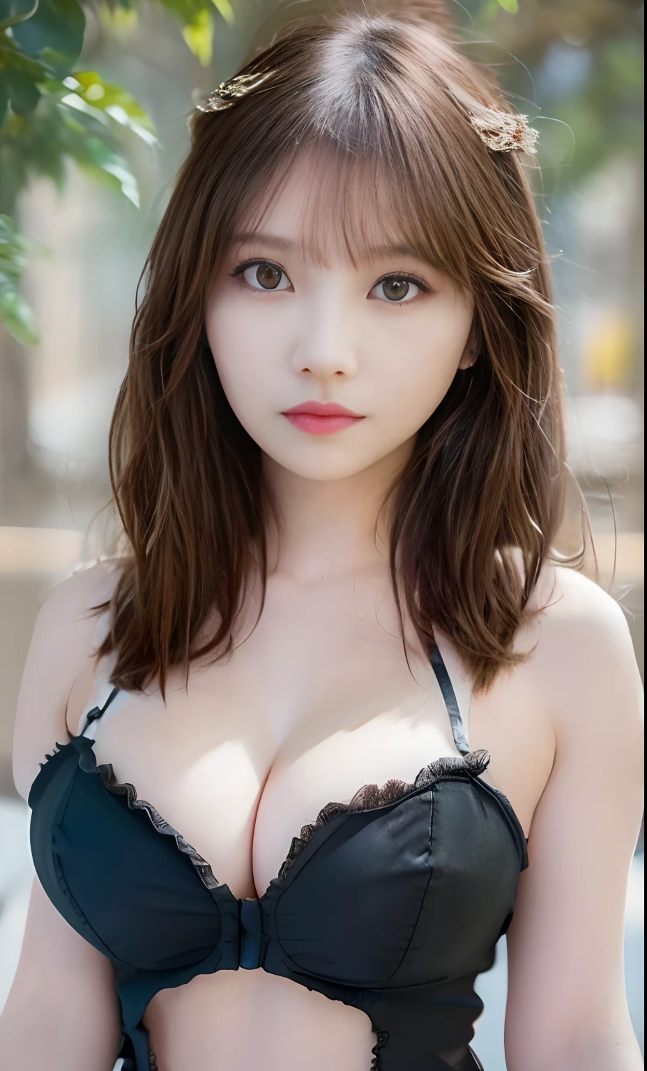(8k, 4k, best quality, highres, ultra high res:1.1), (masterpiece, realistic, photo-realistic:1.1), 1girl, face, close-up, twintails, blonde hair, black eyes, red lips,((big breast)), (big cleavage), (big cuvy hips), (narrow waist ) (looking at viewer:2), absurdly long hair, long eyelashes, eyeshadow, small face, big eyes,bare shoulders, high contrast,ultra-high-definition, outstanding details, 8K, Blush face, attractive collarbone, sexy shoulders, blushing cheeks, nikon z9, 30mm lens, sharp focused face, f/4, iso 200, shutter 1/250, beauty light, medium shot, raw ,intricately detailed, award winning photograph, good contrast, high sharpness, facial symmetry, bokeh, ultra-detailed