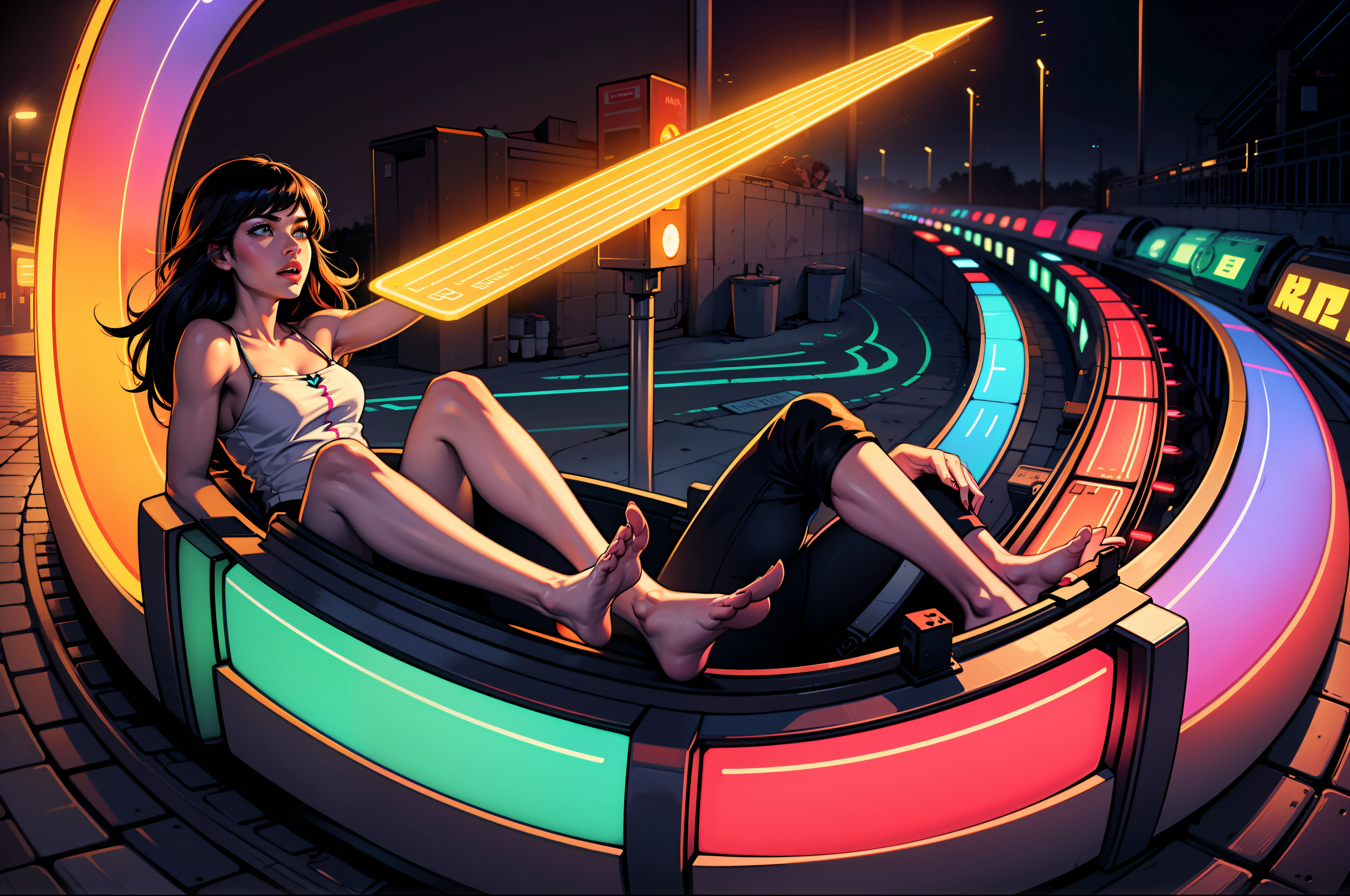 The big wheels keep turning,Neon lights burn on it, And I'm just high in the world, Come on,Sink with my girl, In the tunnel of love