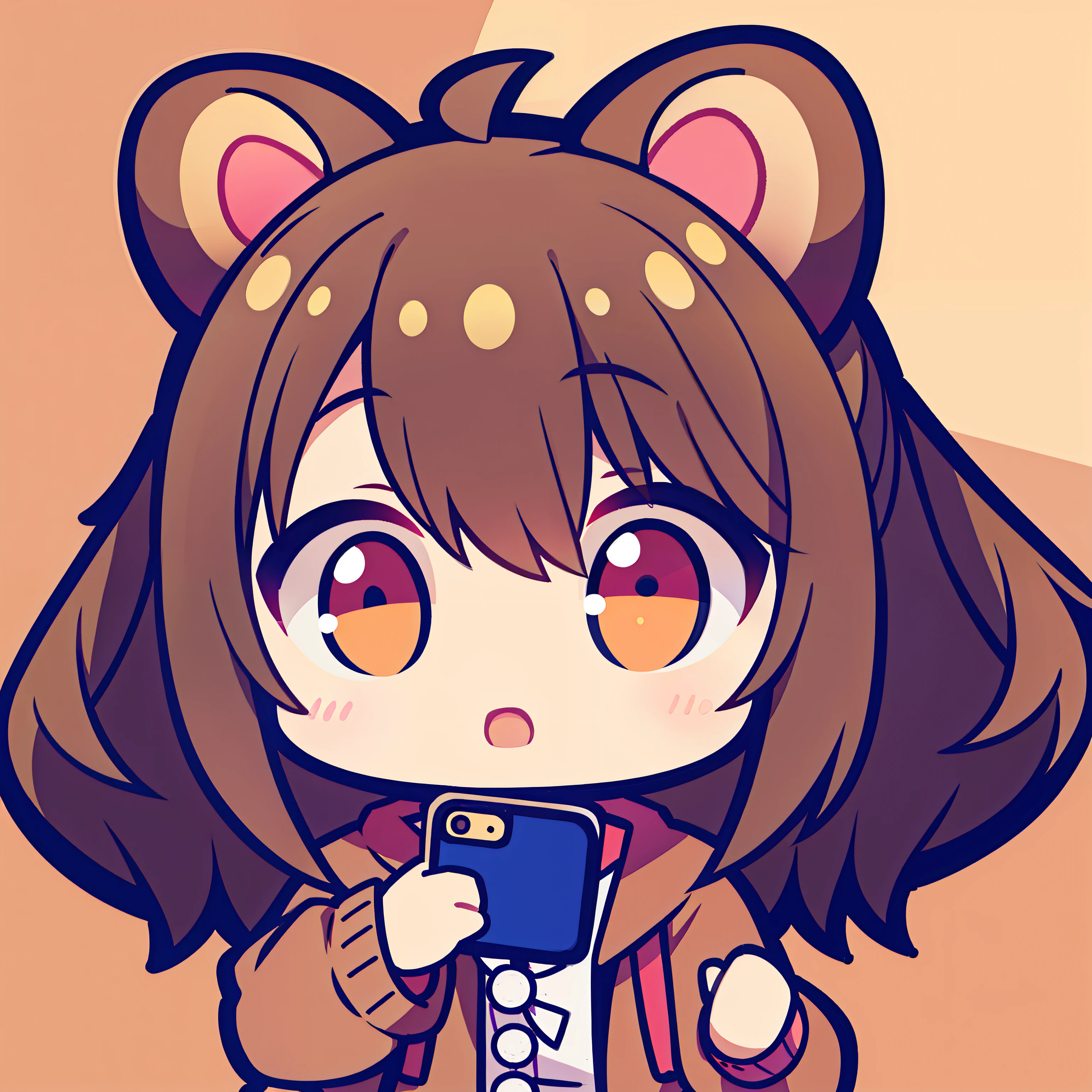 cute female child,Two hamster ears on the head,Look at a mobile phone