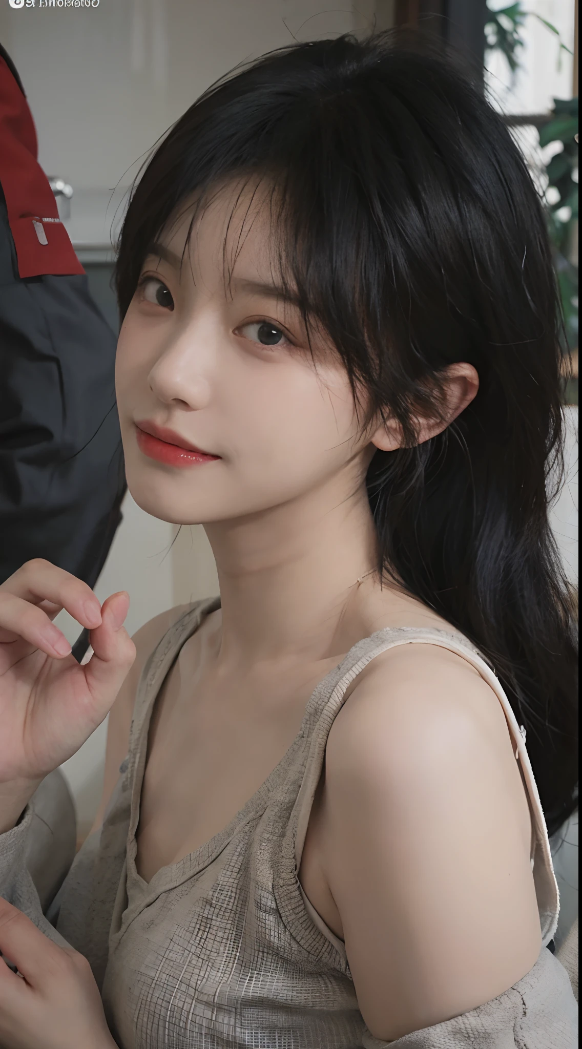 best qualtiy, 超高分辨率, (realisticlying:1.4),((Medium hair))), (tmasterpiece:1.3), (complexdetails:1.2), 1girll, 独奏, delicated, beautifuldetails, (Detailed eyes), (detailedfacialfeatures), Petite, (((little breast))), skin tight, (head straight-looking at viewer), (being thin), (best qualtiy:1.4), (超高分辨率:1.2), cinematric light, (Extreme detail illustration), (Gloss on lips, best qualityer, 超高分辨率, depth of fields, Caustics, Wide lighting, naturalshadow, 85mm, f/1.4, iso 200, 1/160s:0.75),1girll, 独奏, (((blue tanktop)))ssmile, Suits, choker necklace,
