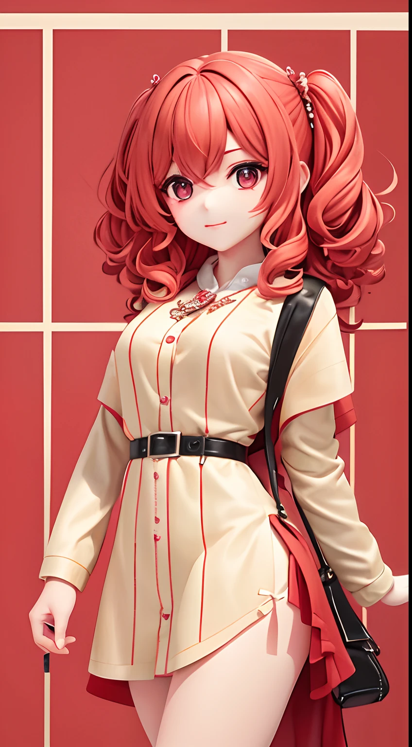 tmasterpiece,top-quality,best qualityer,Watercolor curly,offcial art,Beauty and aesthetics:1.2,s fractal art:1.3, 1girll:1.3,s fractal art:1.3,The upper part of the body,seen from the side,looking at viewert, The protagonist:father, Red bangs shawl curly hair, short sleeved shirt, Mental fatigue, Brick red eyes, Background with:Bank lobby design, 8k