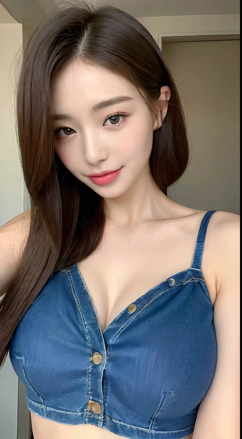 ((top-quality、8K、masterpiece:1.3))、1girl in、Slim Abs Beauty:1.3、(Hairstyle Casual、huge tit:1.2)、doress:1.1、Super fine face、Delicat eyes、二重まぶた、a smile、home、put out the tongue、dripping saliva、Open chest