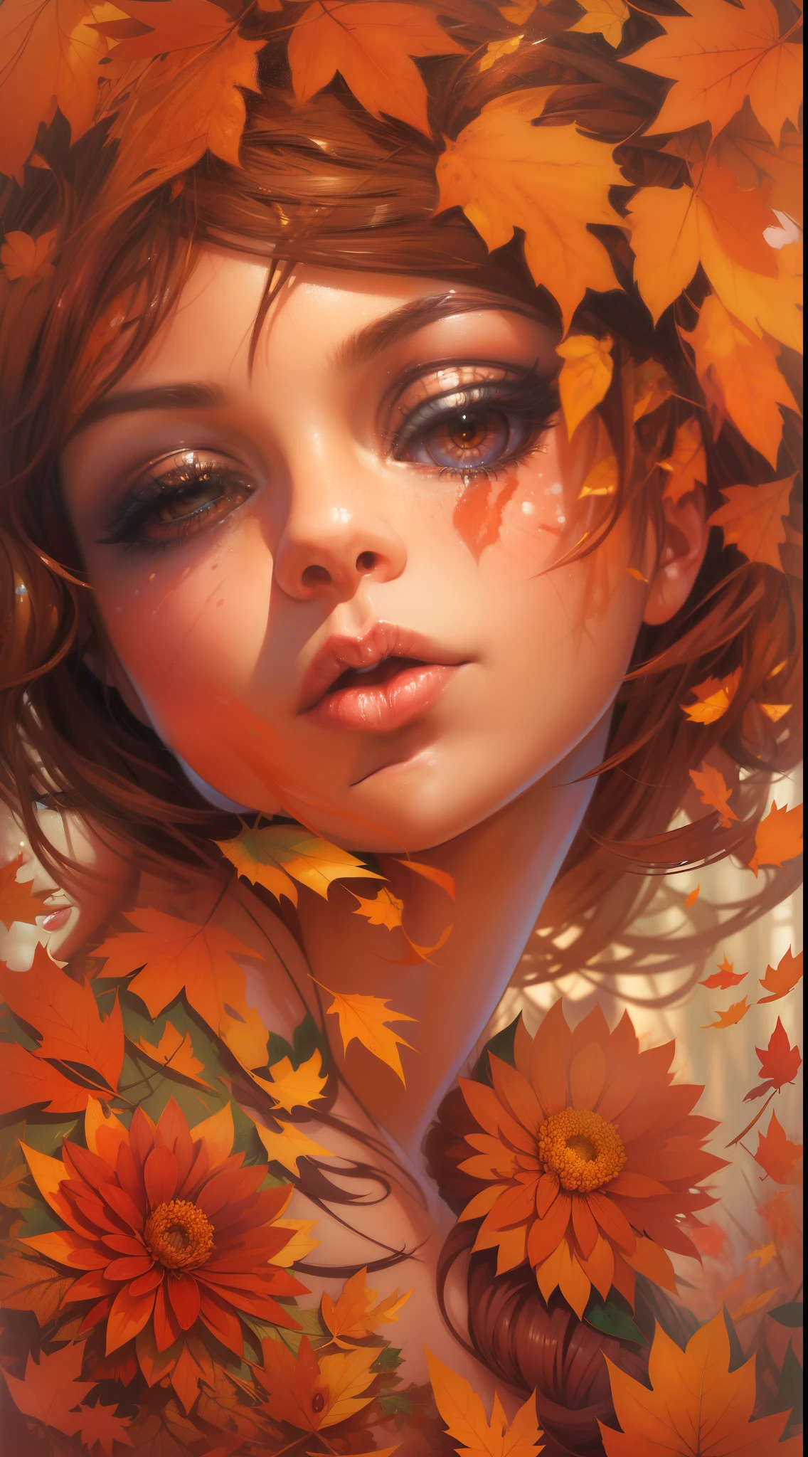 fall inspired art, digital painting, in the style of sophie wilkins, irene sheri, naoto hattori, pointillist artworks, chic illustrations, lush brushstrokes, 1970s --ar 38:39 --s 750 --v 5.2