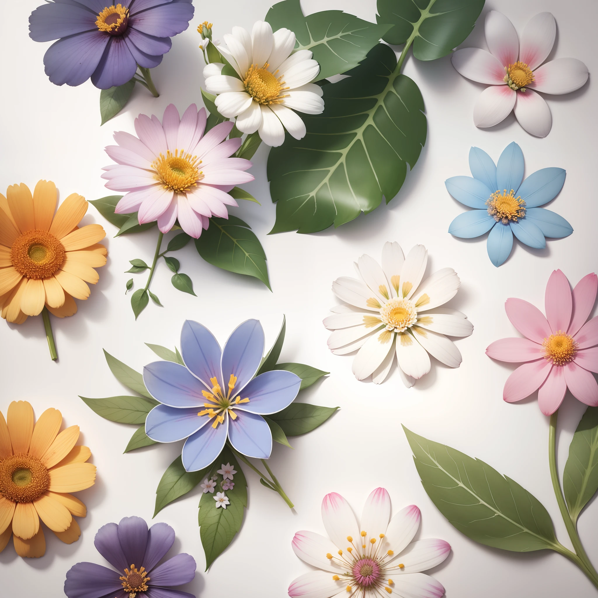 Watercolor Wildflower clipart elements, flat lay, white background