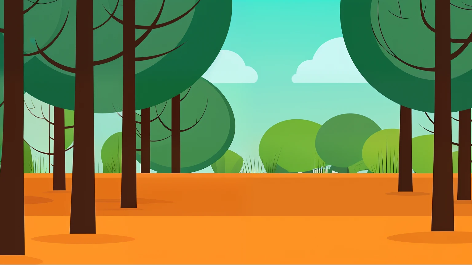 Forest flat,Orange,Flat background,2D scene,The foliage is luxuriant,