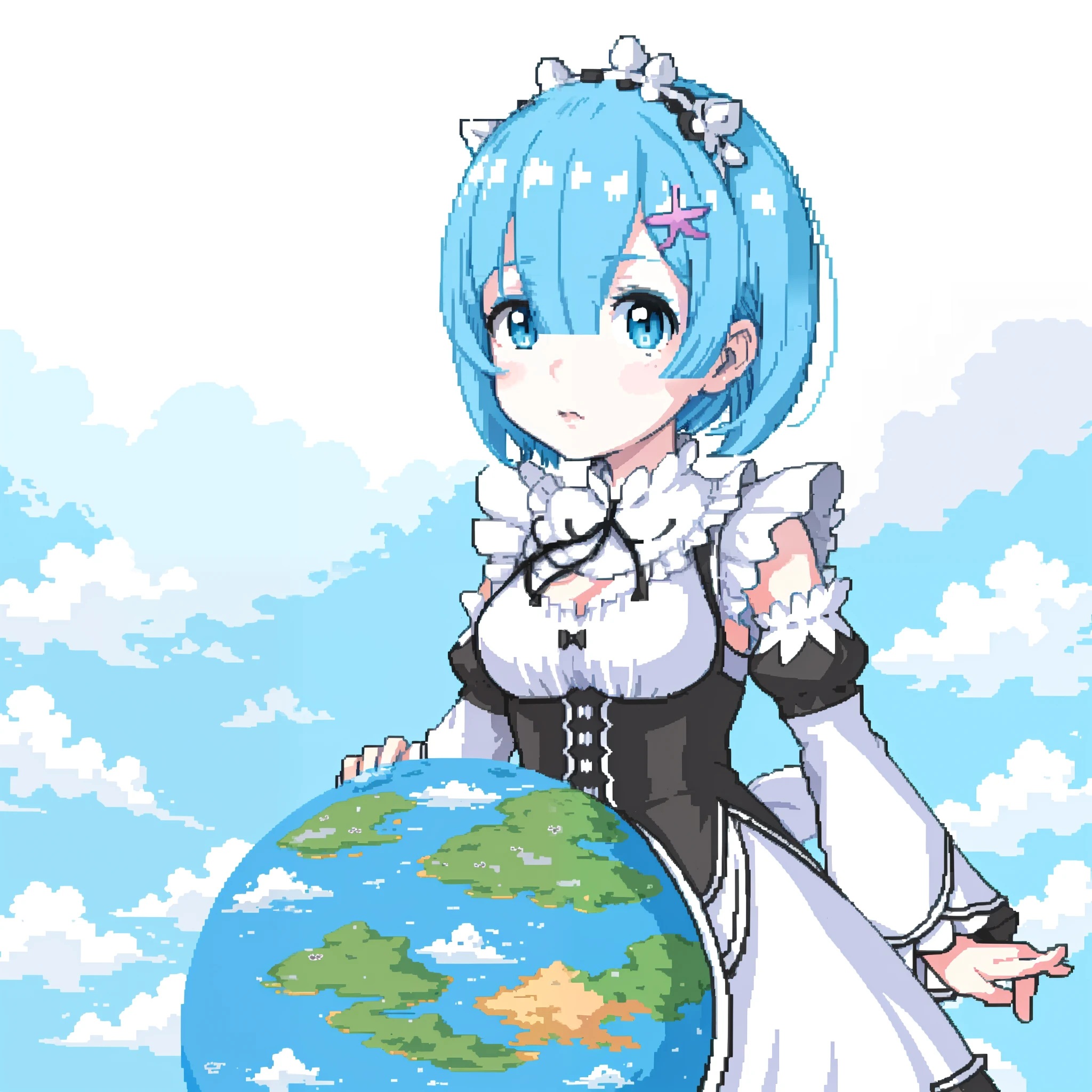 Anime girl with blue hair and black and white costume, Rem Rezero, loli in dress, small curvaceous loli, rimuru, Anime moe art style, [[[[grinning evily]]]], Loli, cute anime waifu in a nice dress, tsuaii, Blue woman with long hair, rimuru tempest, ayanami, maid，eye glass