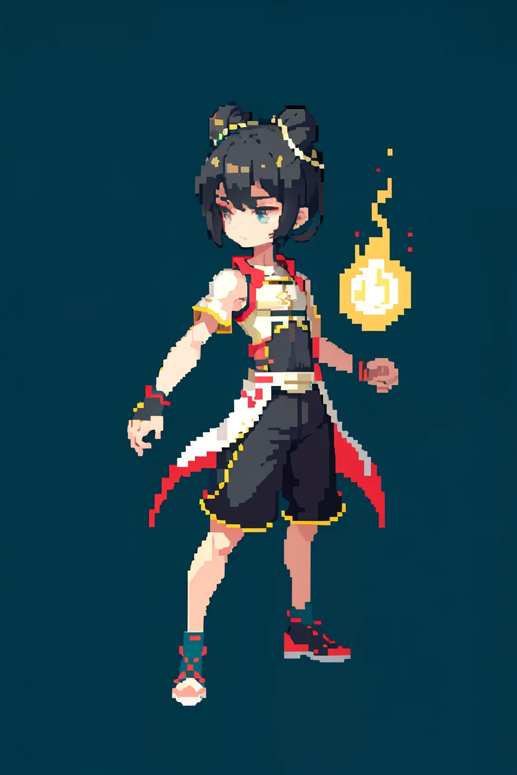 masterpiece, top quality, best quality), pixel,pixel art, 1 boy, na zha, fullbody, black buns hair,