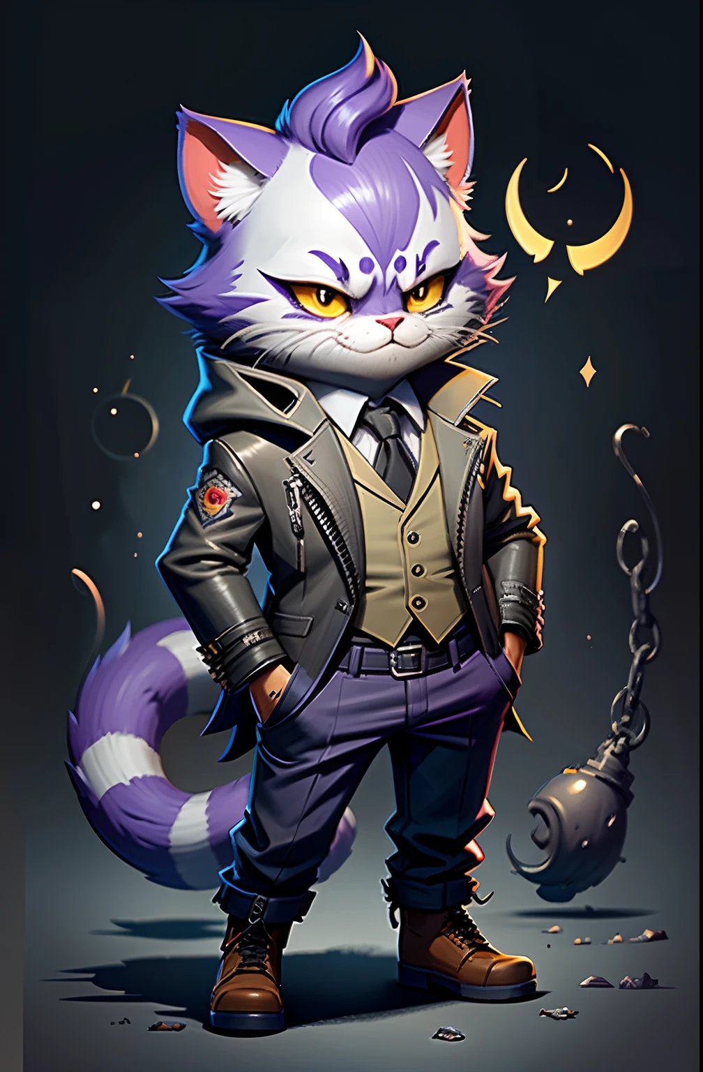 c4tt4stic, Joker, cat, Full body, cloth purple