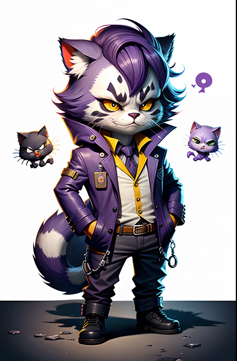 c4tt4stic, Joker, cat, Full body, cloth purple