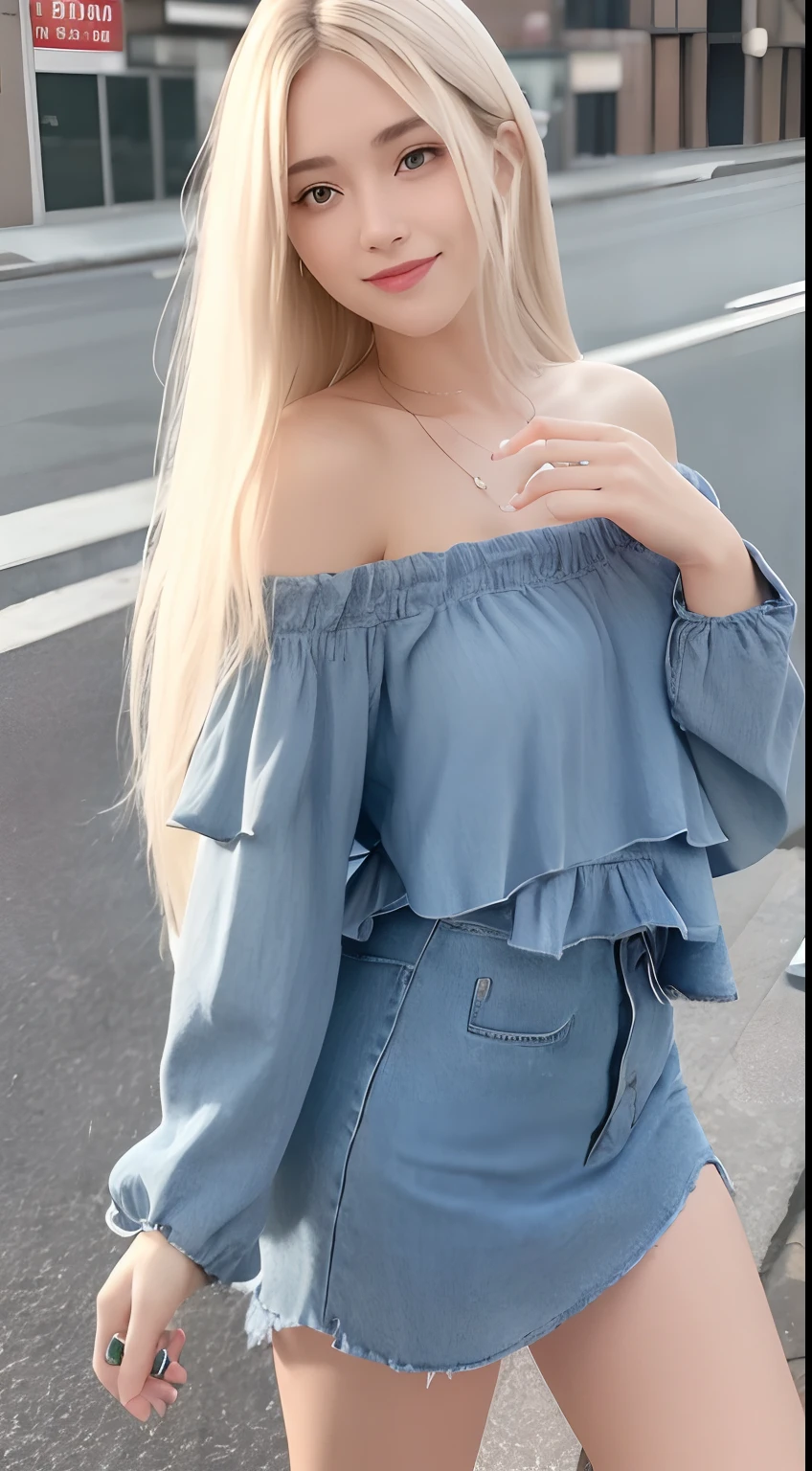 ((Best Quality, 8K, Masterpiece: 1.3)), Focus: 1.2, Perfect Body Beauty: 1.4, Buttocks: 1.2, ((Layered Haircut,)), (Wet Clothes: 1.1) , (Street:1.3), Bandeau Dress, (With Legs: 1.1), Highly Detailed Face and Skin Texture, Fine Eyes, Double Eyelids, Whitened Skin, Long Hair, (Shut Up: 1.3), Smile