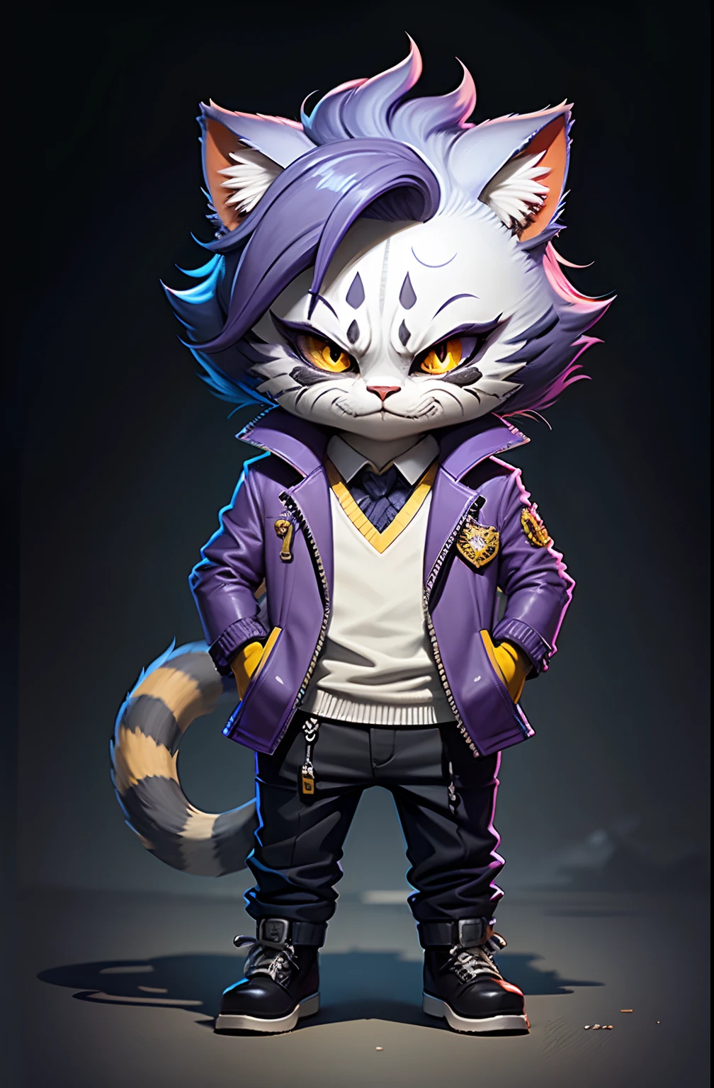 c4tt4stic, Joker, cat, Full body, cloth purple