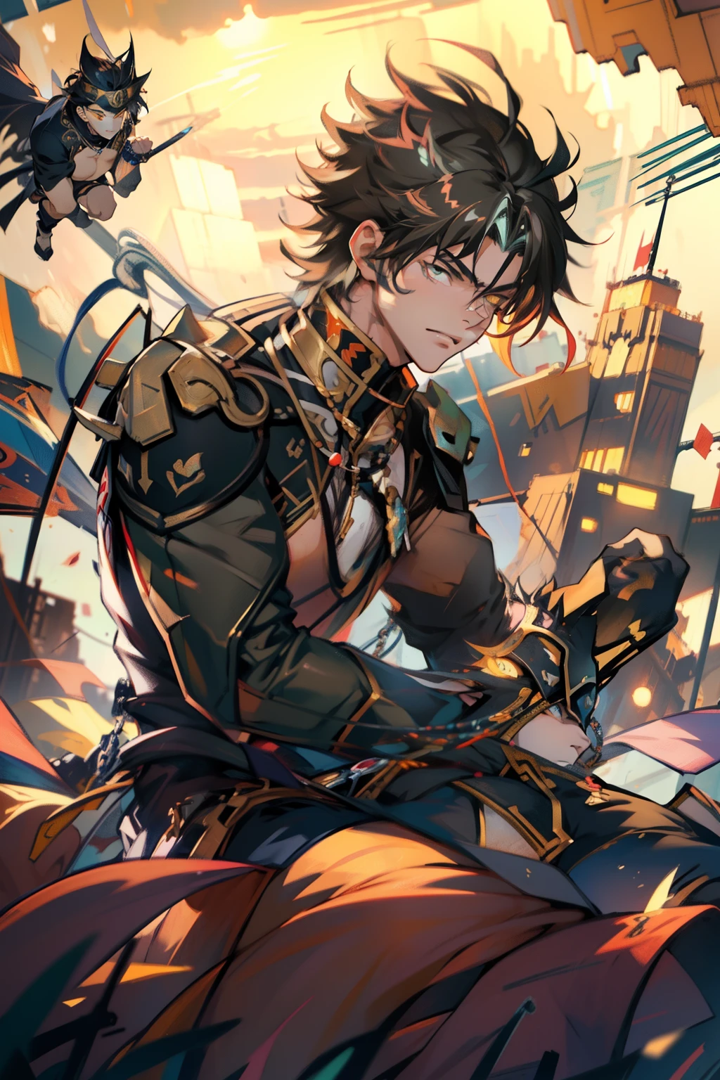 male people,((Masterpiece)), ((Best quality)), Ultra detailed,((illustration)), Dynamic Angle, Detailed light, (Delicate eyes), Floating, 1boy, Male focus, Head, Clothing, Yellow eyes, necklace, tattoo,hijabi sluty, (Forehead:0.8), (ahoge:0.8), jewelry, apathy,Ray, chest muscle, Sexy ,frontage,style of anime4 K, 4K anime wallpaper, Badass anime 8 K, 4 k comic wallpaper, young anime man, Anime boys, Anime wallpapers 4 k, Anime wallpaper 4K, High quality anime art style, Anime moe art style, Anime art wallpaper 8 K, Anime art wallpaper 4 K, RGB lighting