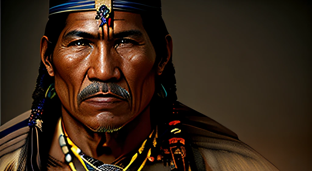 Native american male, tribal chef, apache, old, wise, taken from history books. (Best quality, Ultra realistic, Human realistic, 8k)