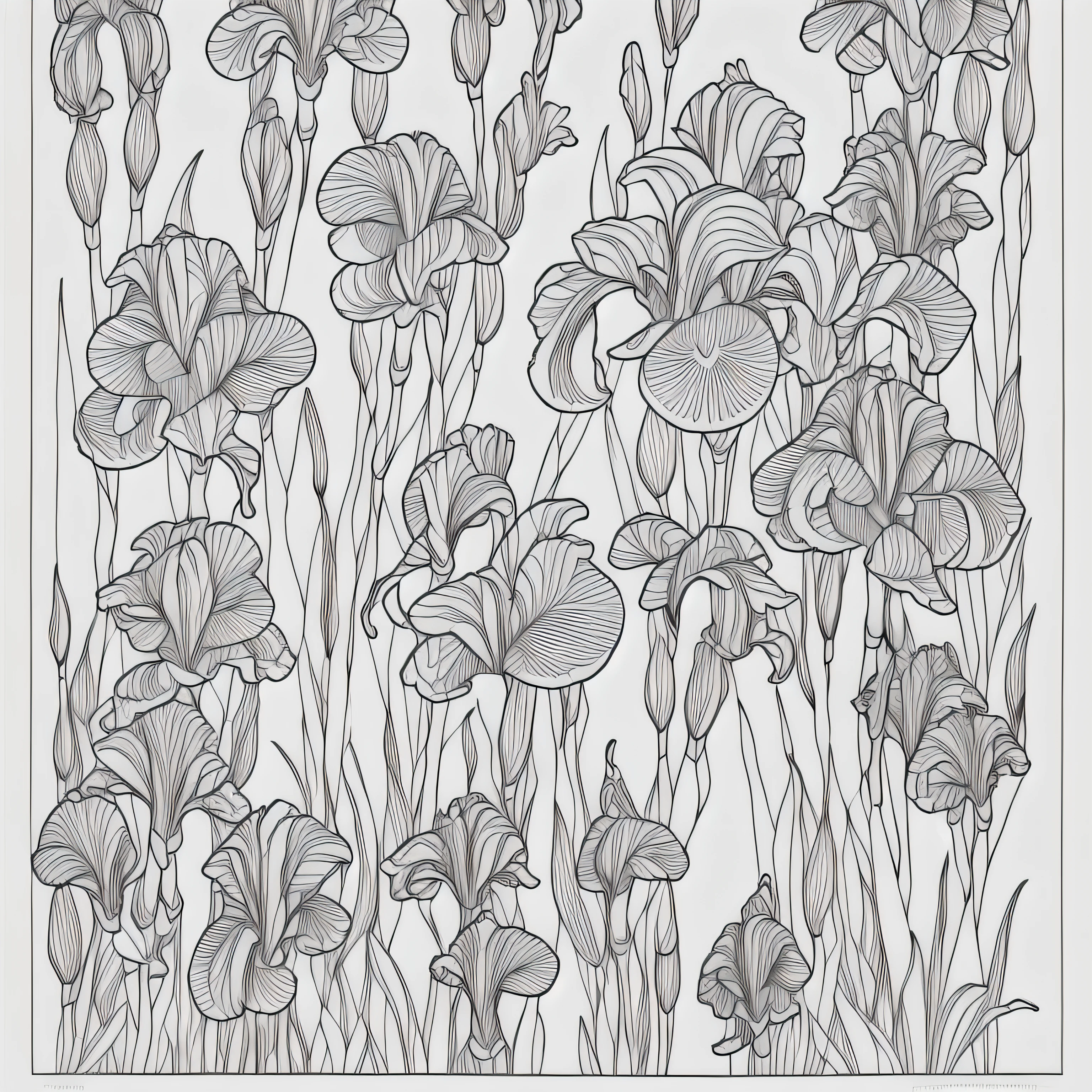 (Monochrome images：1.3)、(Iris coloring book:1.3)、It features a simple、Draw with outline