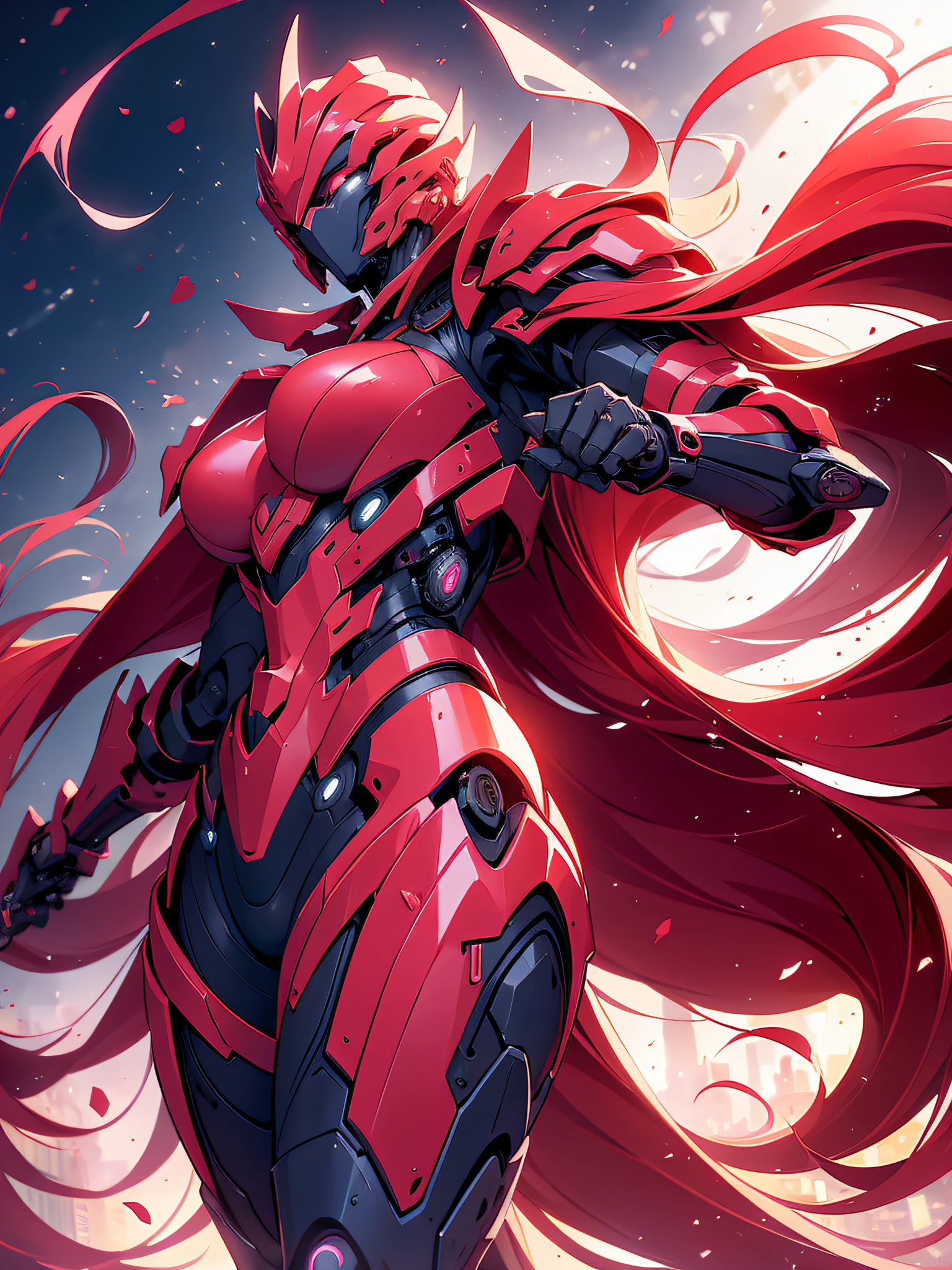 Her armor glows red as the neon city lights dance across its mechanical surface. Intricate cybernetics empower her movement with inhuman speed and strength. She strides silently through theLower Sectors, the alleyways bathed in the crimson radiance of her futuristic suit. In her grip is an energized longsword, its edges humming with plasma, ready to dispense justice.

She is the guardian that watches over this city, though few know her name. Criminals whisper rumors of the Crimson Knight, a cybernetically enhanced warrior sworn to protect the innocent. They speak of her inhuman reflexes and her blazing sword that cuts through any defense. How she appears from the shadows, a blur of red bringing swift judgment.

Tonight her sensors have detected injustice brewing once more in these lawless streets. As the city sleeps, she alone stands vigilant, a silent sentinel keeping watch. Her cybernetic systems begin to target threats as she prepares to fight for those who cannot defend themselves. The Crimson Knight is ready, and justice will be dealt swiftly tonight.