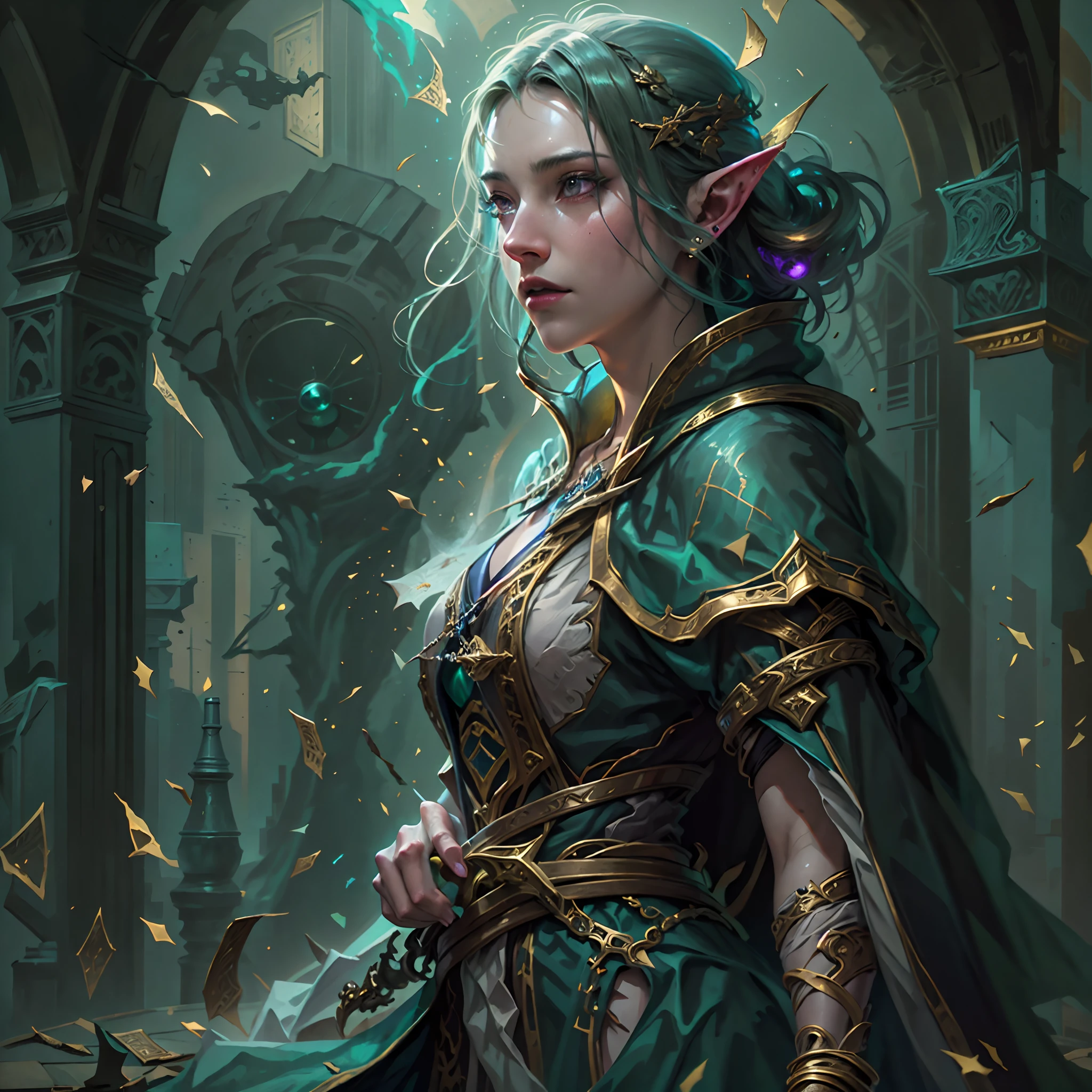 a picture of a female elf (intense details, Masterpiece, best quality: 1.5) fantasy swashbuckler, fantasy fencer, armed with a slim sword, shinning sword, metallic shine, colorful clothes, dynamic clothing, an ultra wide shot, full body (intense details, Masterpiece, best quality: 1.5)epic beautiful female elf (intense details, Masterpiece, best quality: 1.5), rich hair, braided hair, small pointed ears, fantasy urban street (intense details, Masterpiece, best quality: 1.5),  purple cloak, long cloak (intense details, Masterpiece, best quality: 1.5), sense of daring, sense of adventure,  high details, best quality, 8k, [ultra detailed], masterpiece, best quality, (extremely detailed), dynamic angle, ultra wide shot, photorealistic, RAW, fantasy art, dnd art,fantasy art, realistic art,